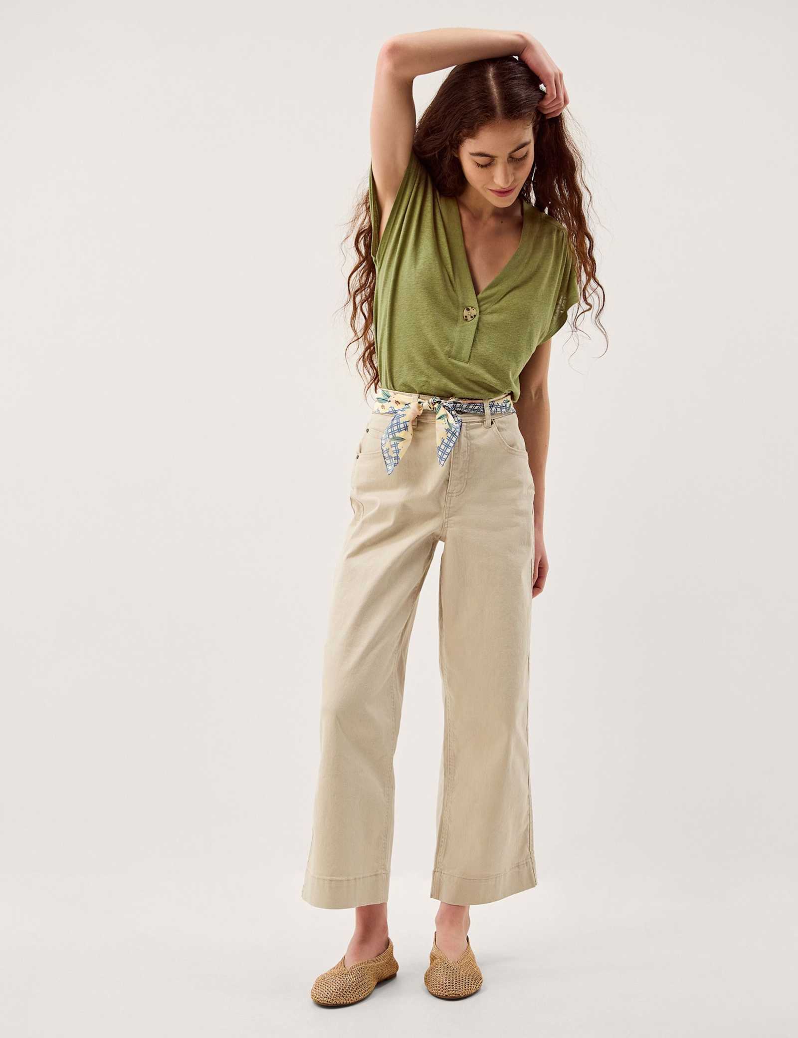 Linen Rich V-Neck Button Detail T-Shirt - image 4