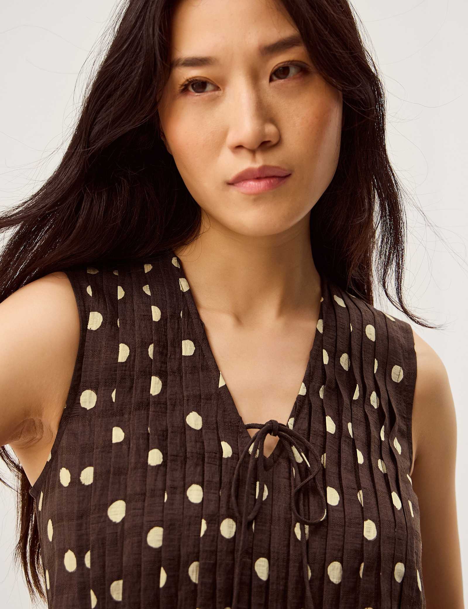 Lyocell Blend Polka Dot Tie Neck Top - image 4