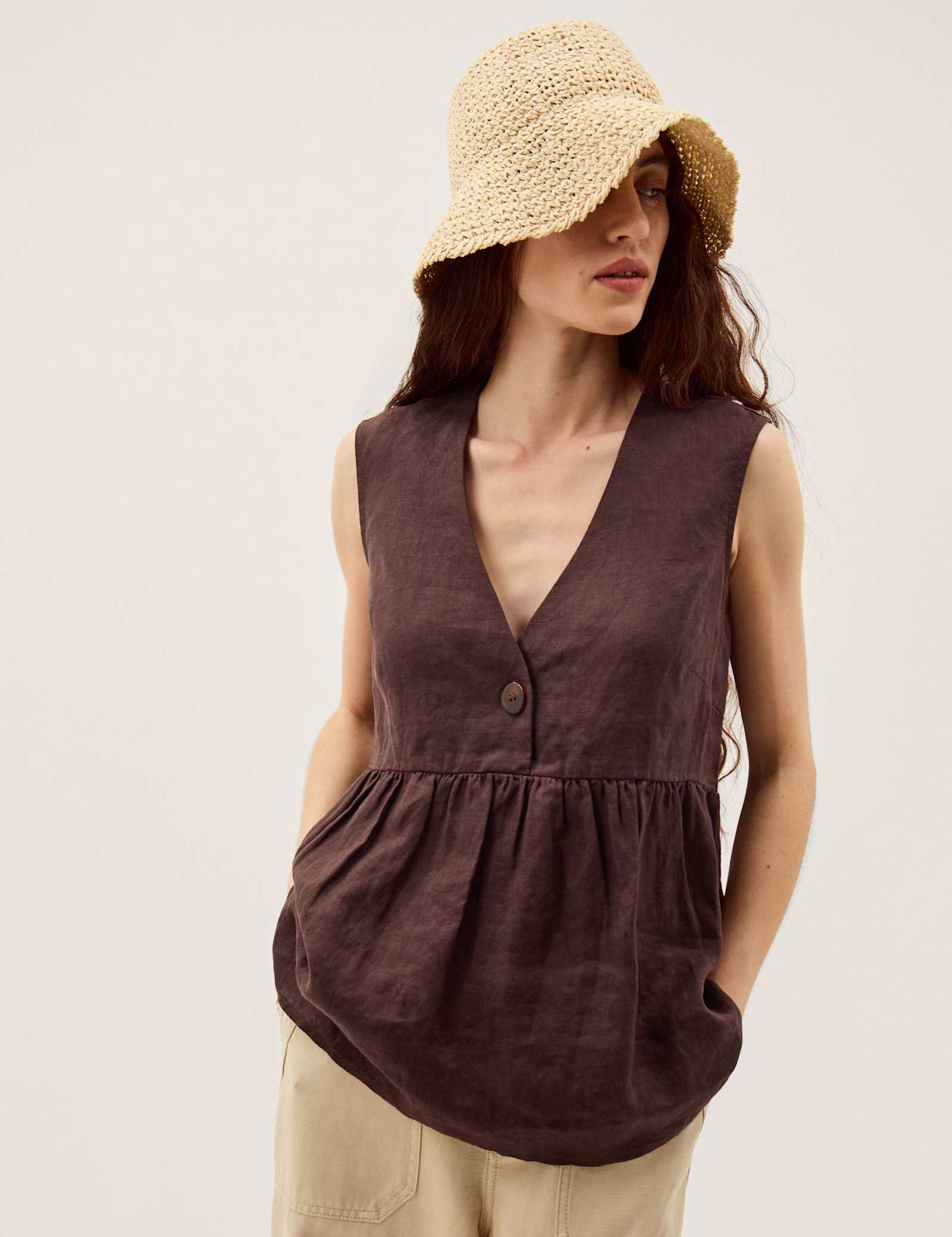 Pure Linen V-Neck Peplum Top - image 3