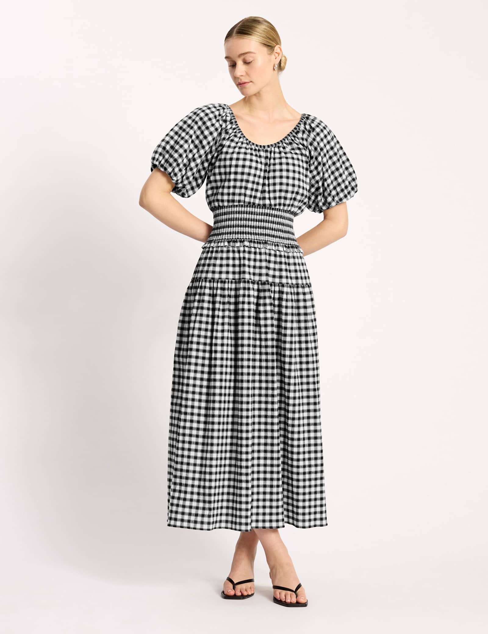 Cotton Rich Gingham Midi Waisted Dress - image 2