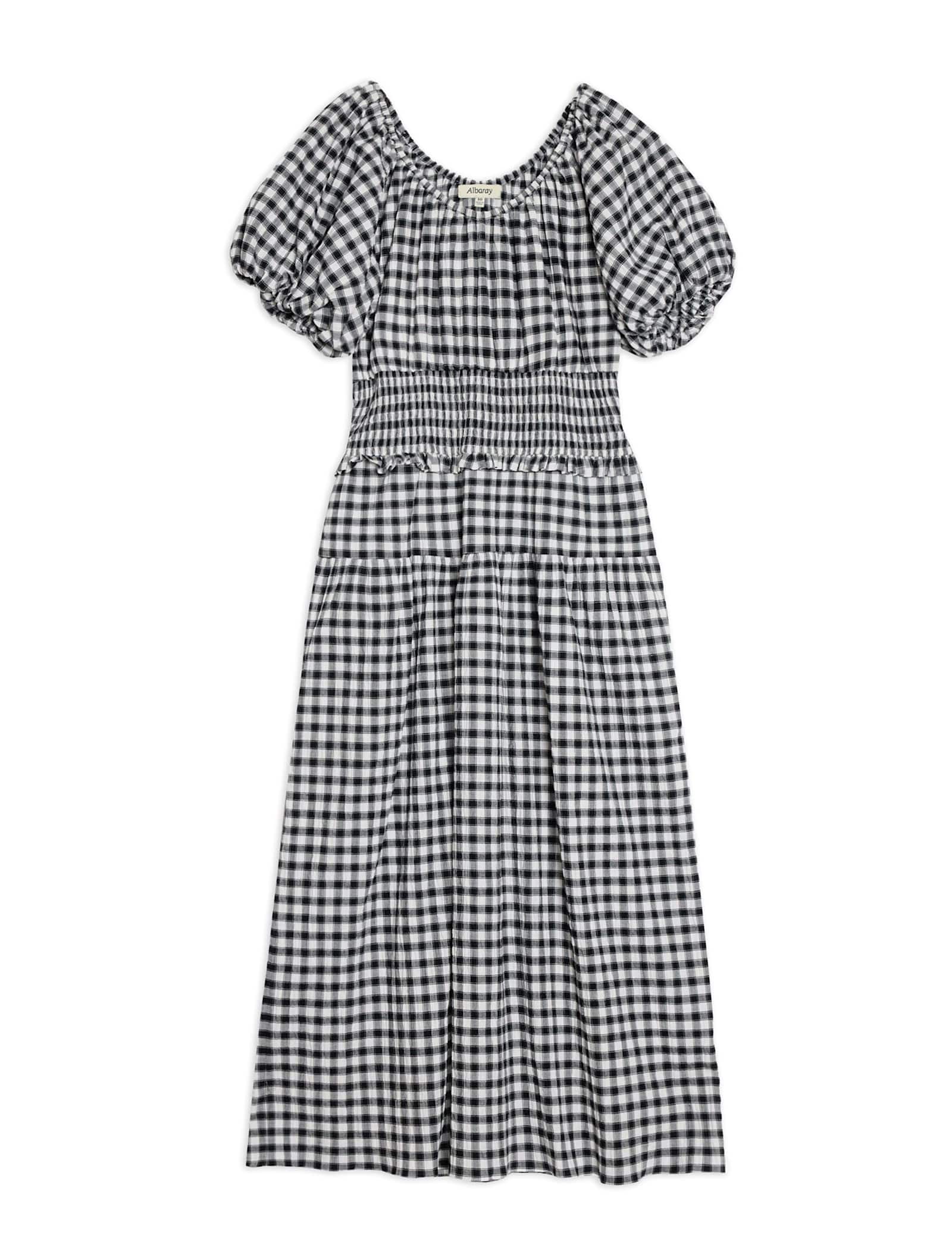 Cotton Rich Gingham Midi Waisted Dress - image 1