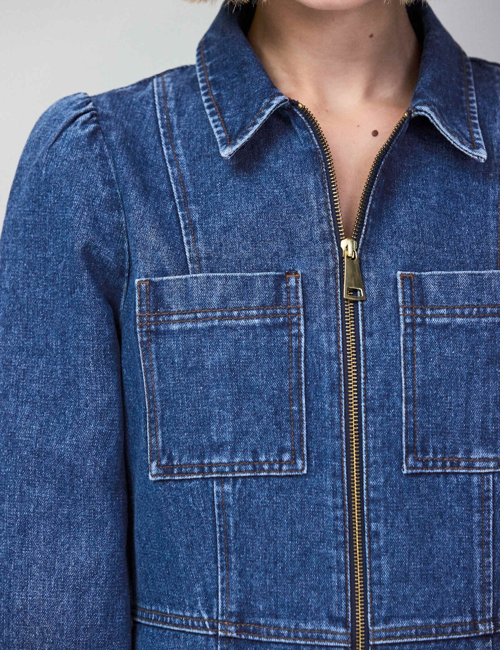 Pure Cotton Denim Zip Up Mini Waisted Dress - image 3