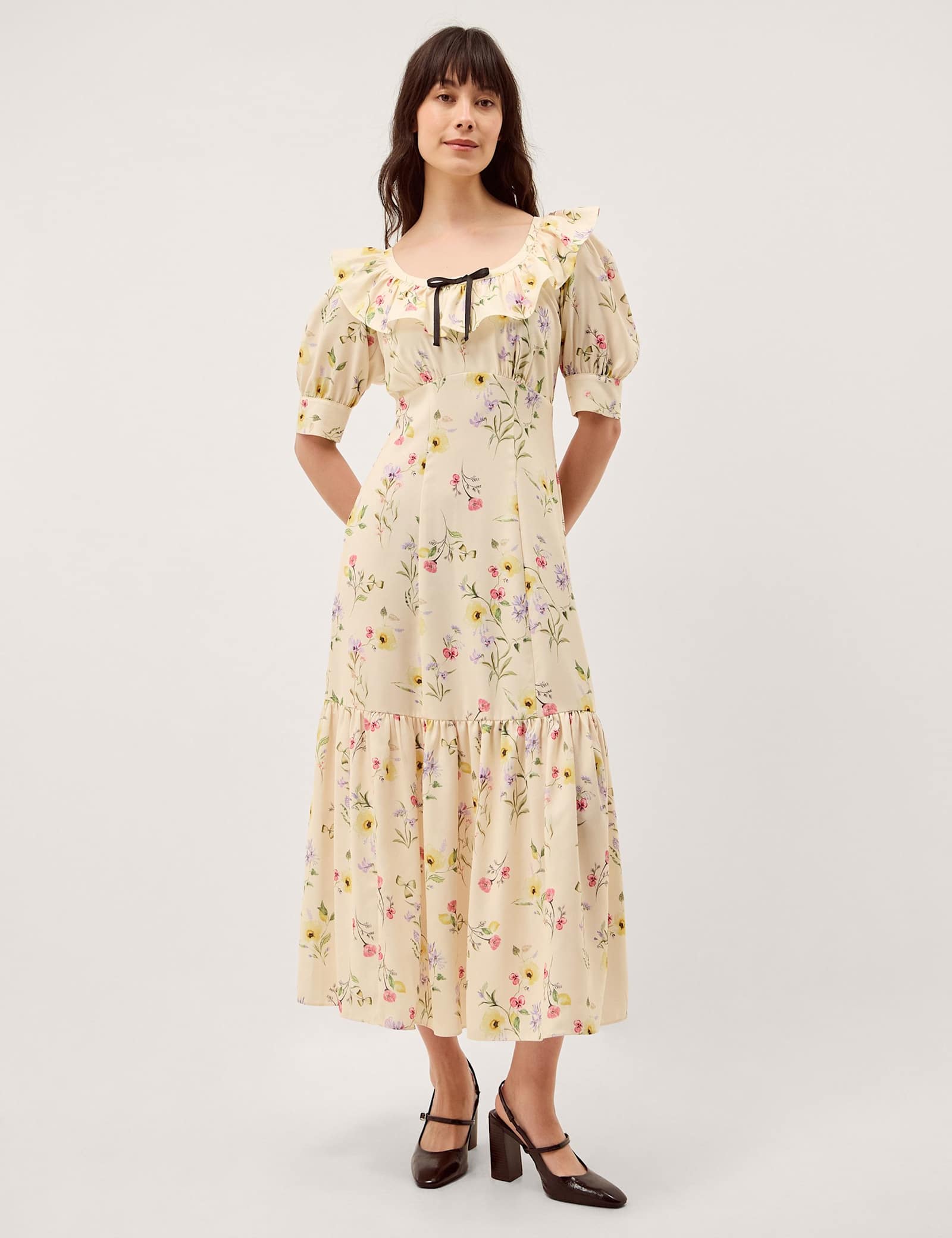 Floral Scoop Neck Midi Tea Dress - image 4