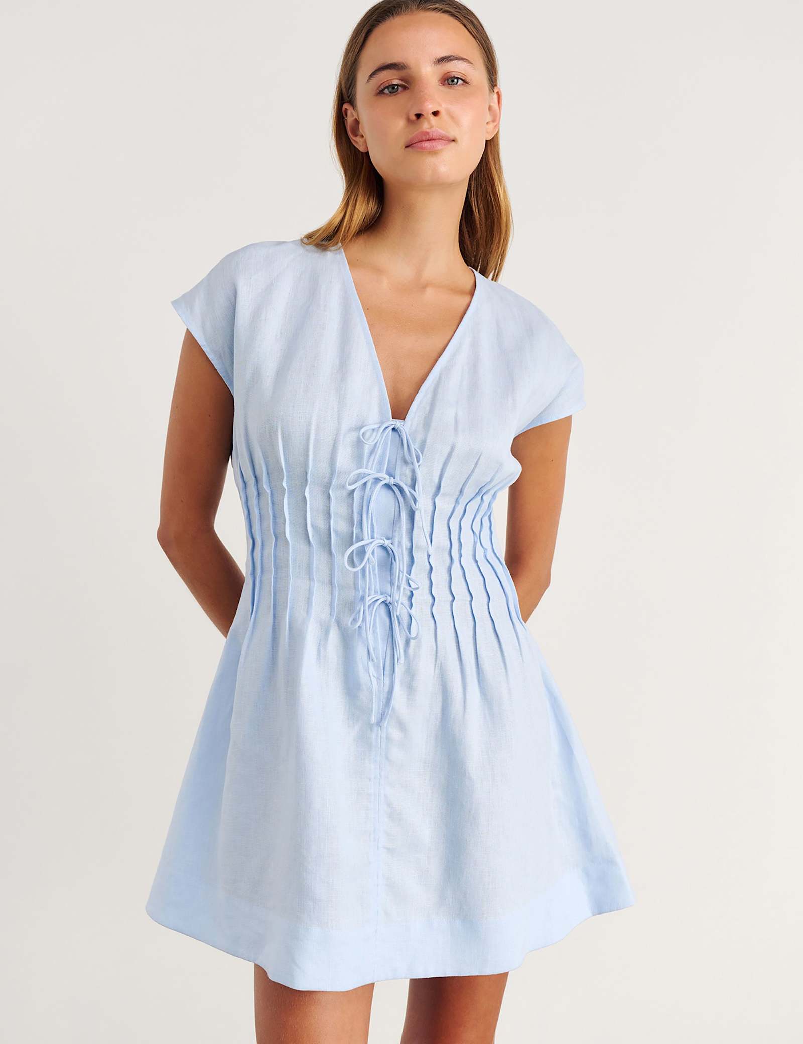 Pure Linen Pintuck Mini Dress - image 1