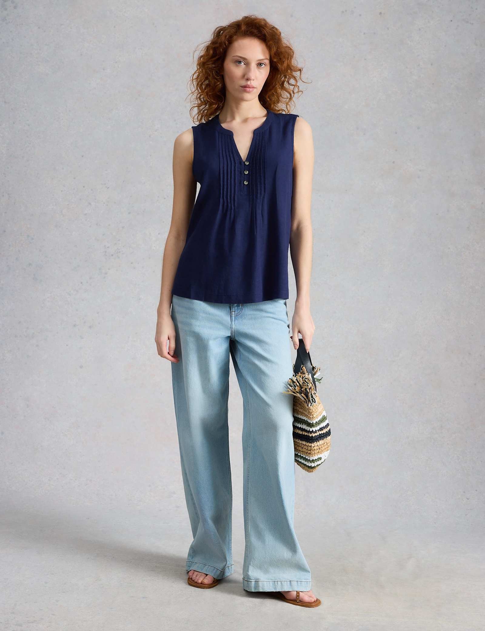 Linen Blend Notch Neck Top - image 4
