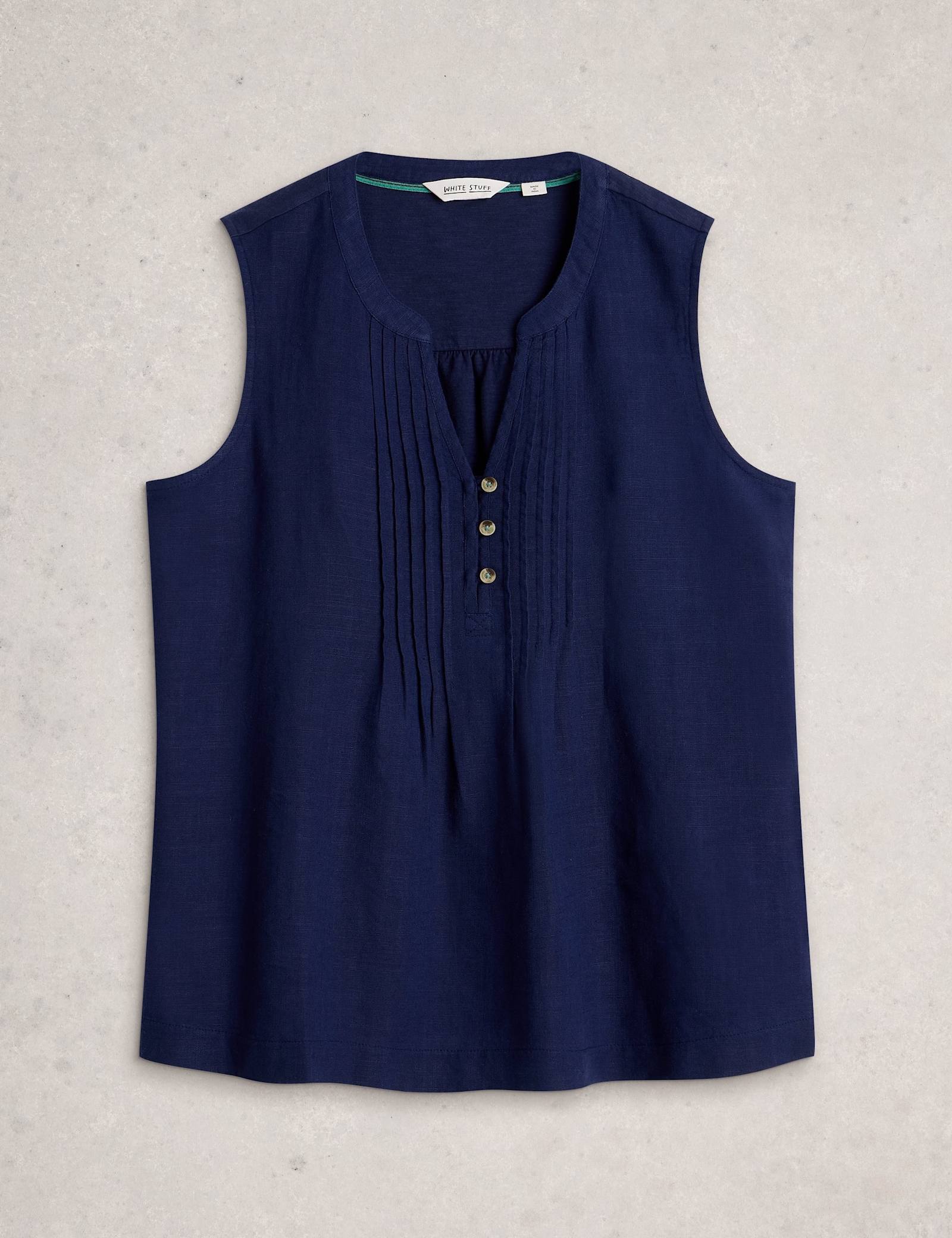 Linen Blend Notch Neck Top - image 2