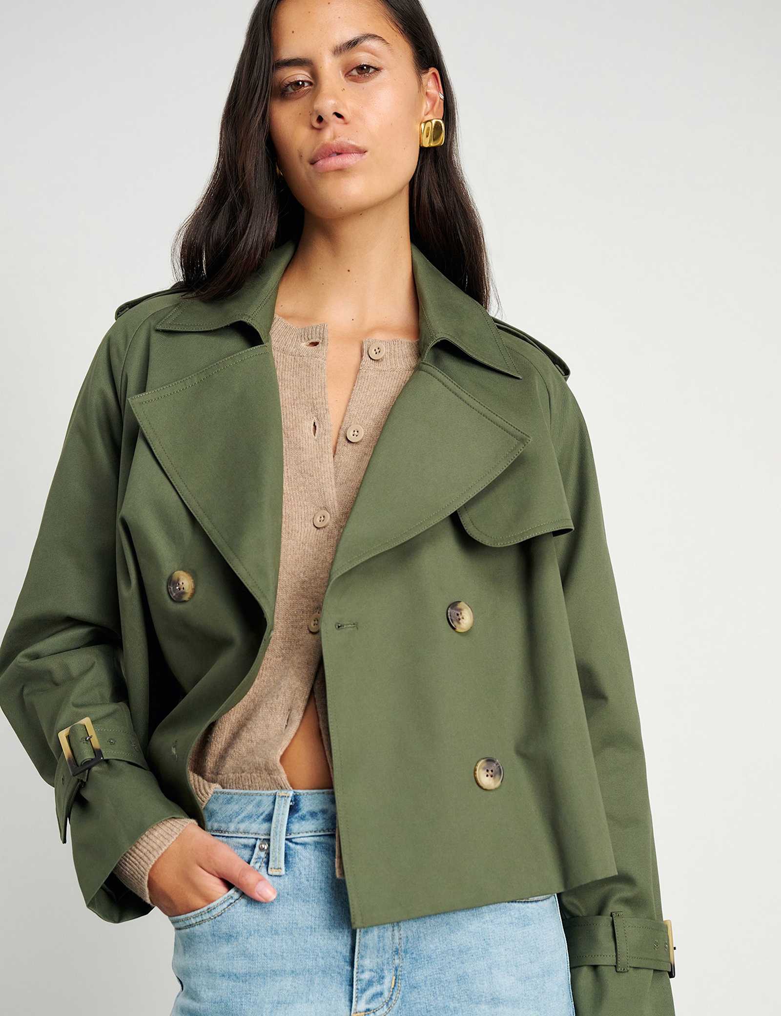 Pure Cotton Double Breasted Cropped Trench Coat - image 2