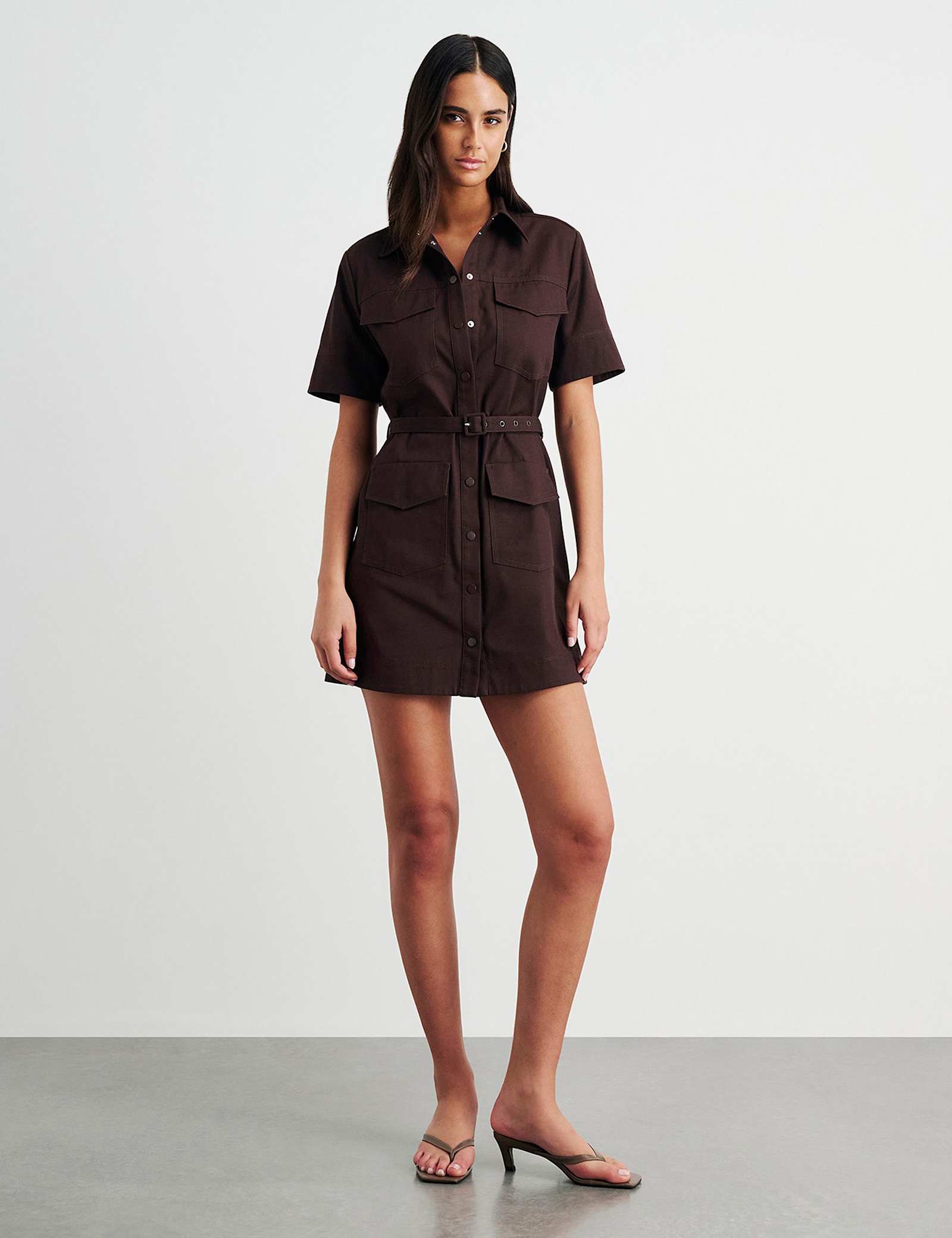 Canvas Belted Mini Shirt Dress - image 1