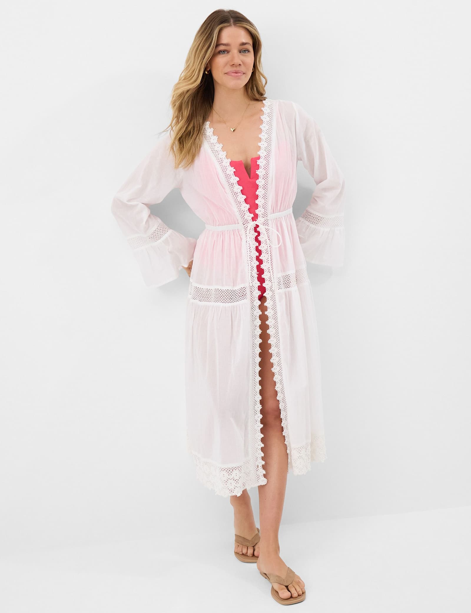 Pure Cotton Broderie Midi Relaxed Kimono - image 5