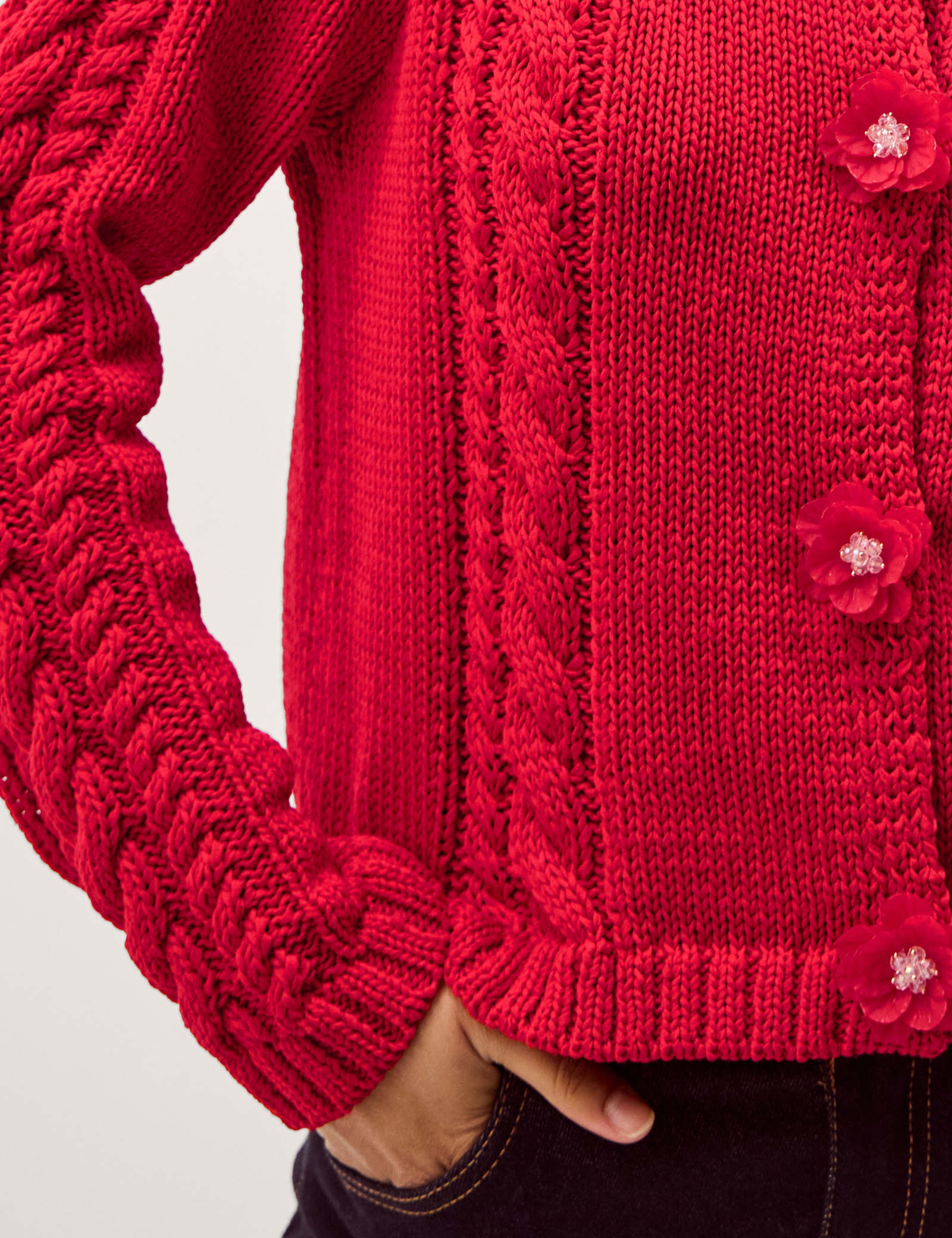 Flower Button Cable Knit Cardigan - image 4