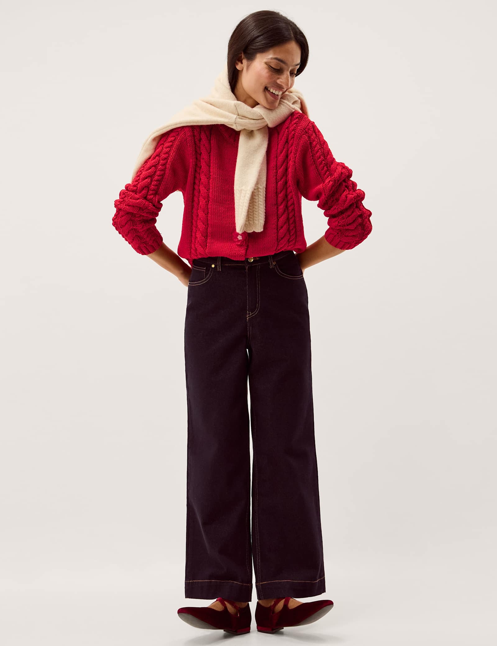 Flower Button Cable Knit Cardigan - image 3