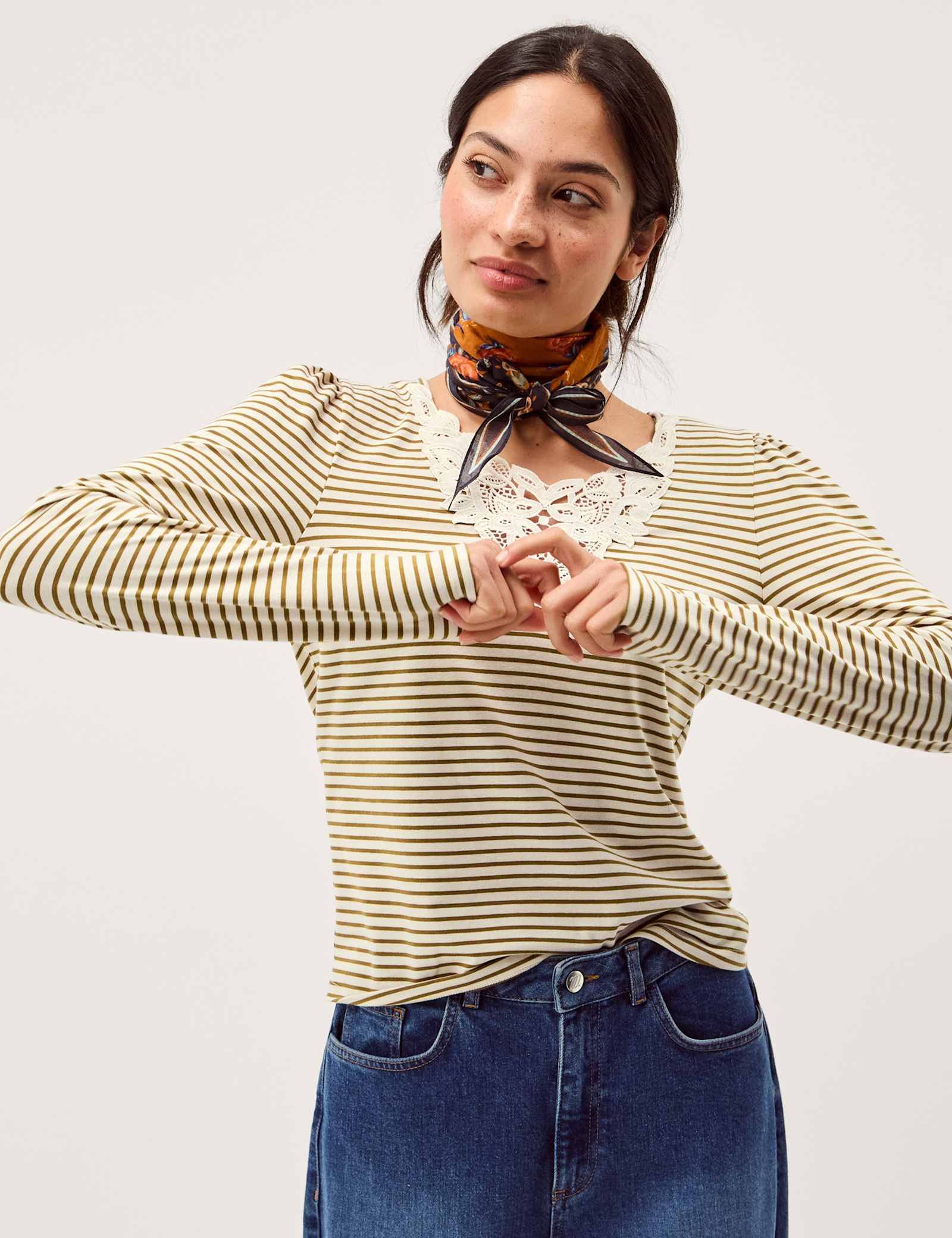 Cotton Rich Striped V-Neck T-Shirt - image 2