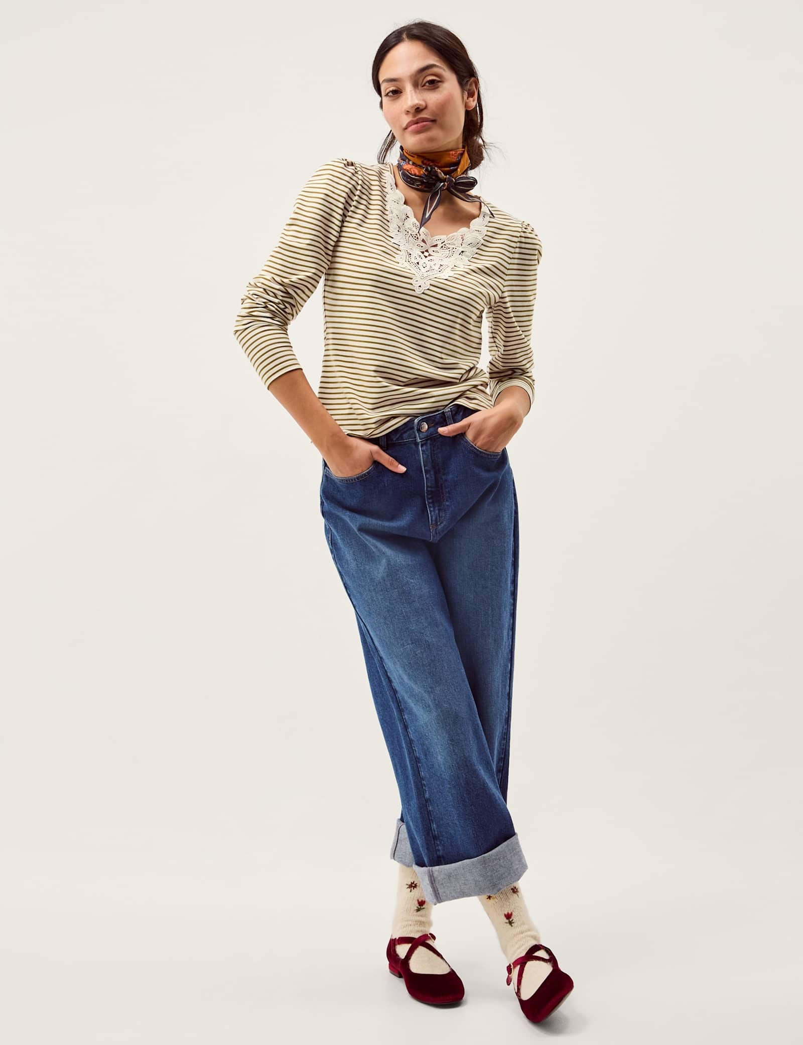 Cotton Rich Striped V-Neck T-Shirt - image 5