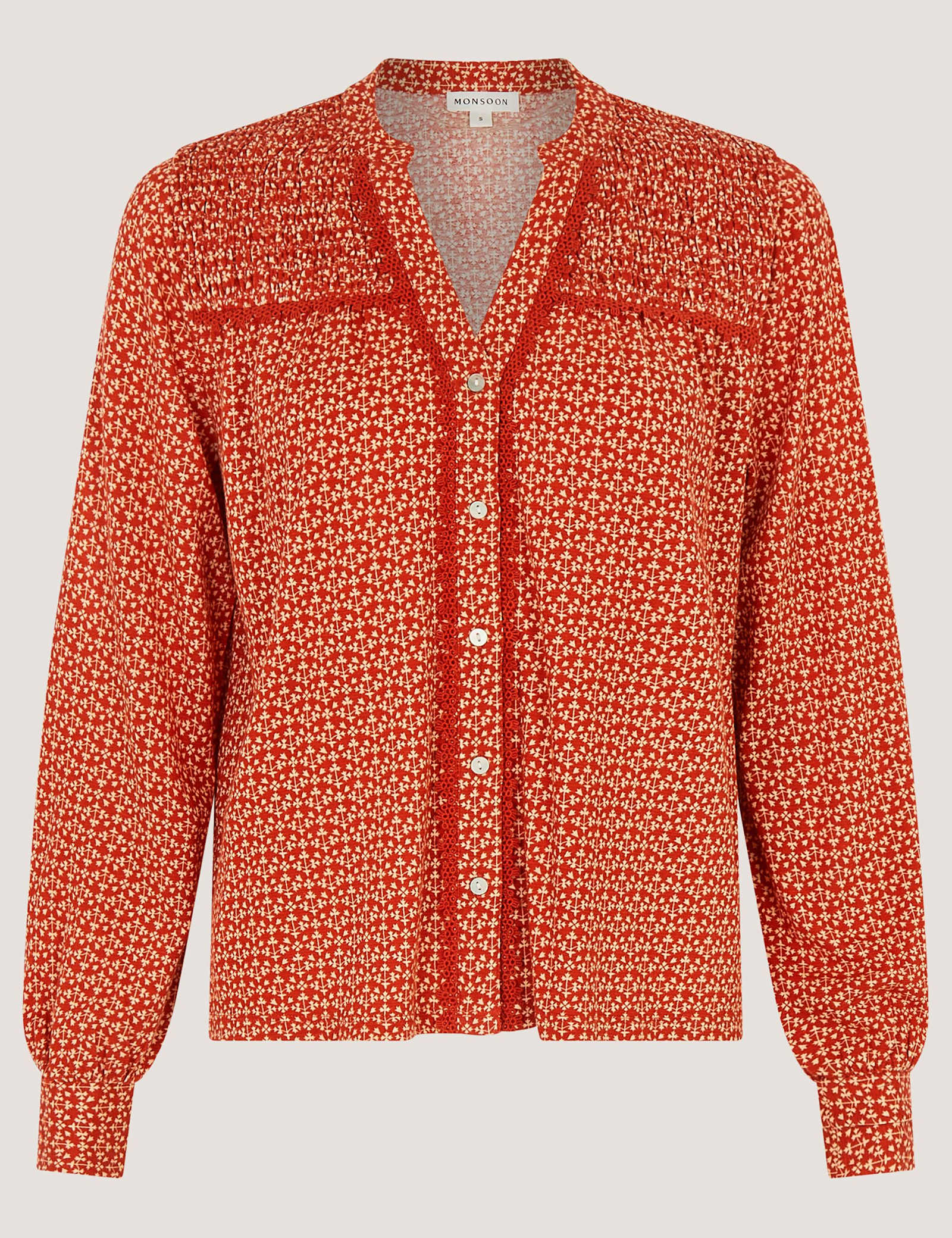 Cotton Rich Printed V-Neck Blouse - image 1