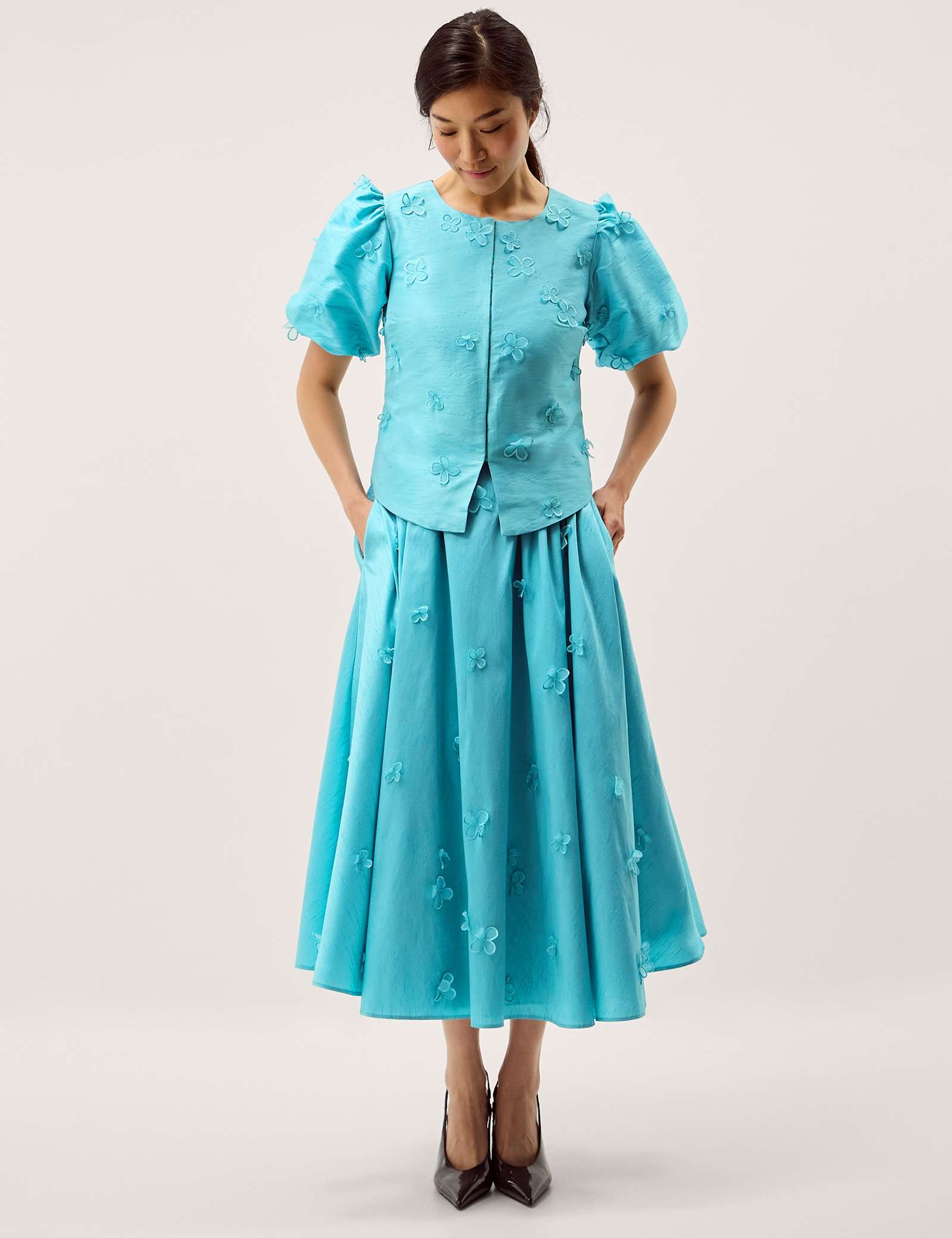 Floral Applique Puff Sleeve Jacket - image 4