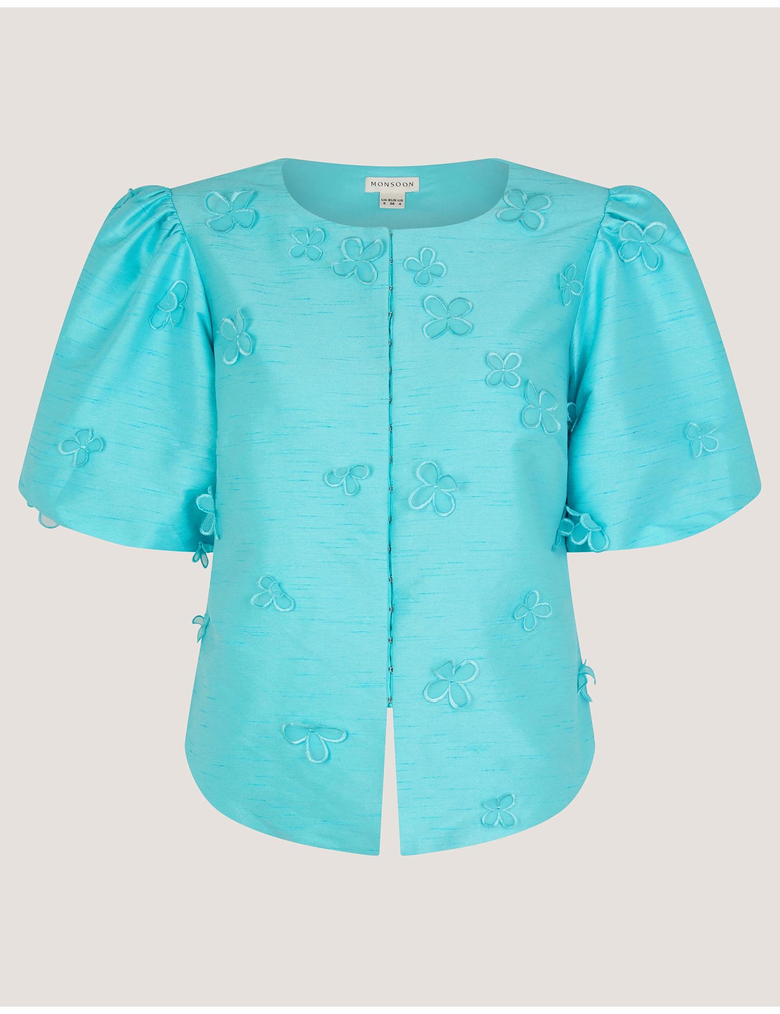 Floral Applique Puff Sleeve Jacket - image 1