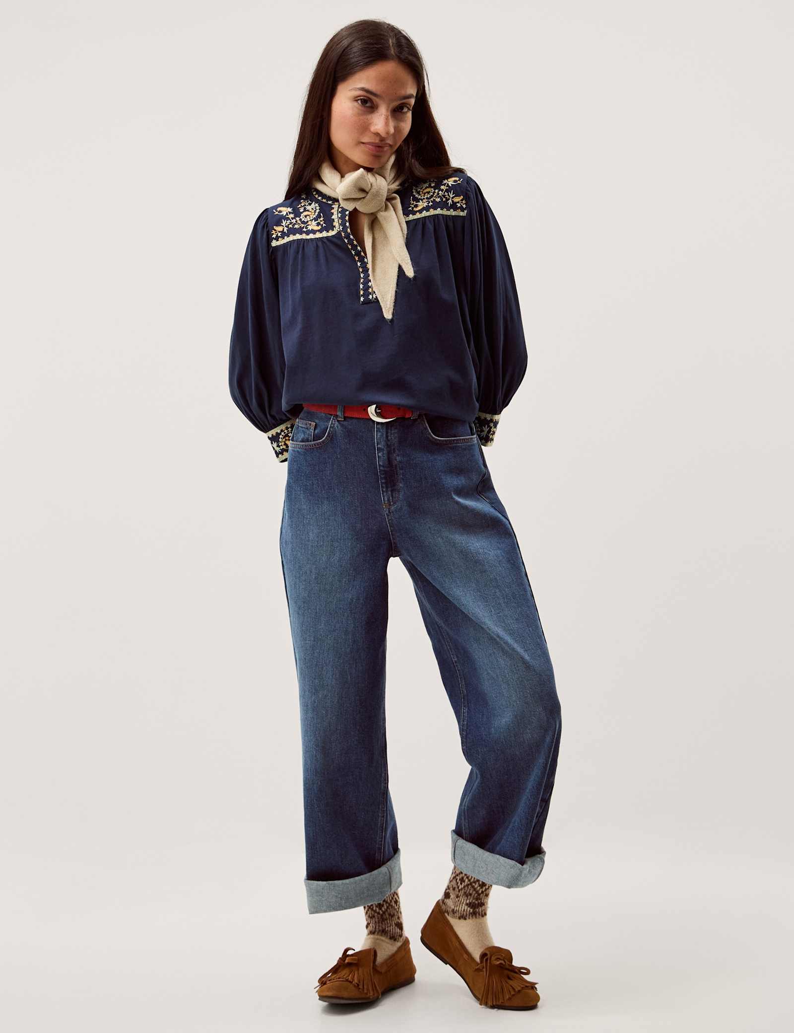 Pure Cotton Embroidered Crew Neck Blouse - image 5