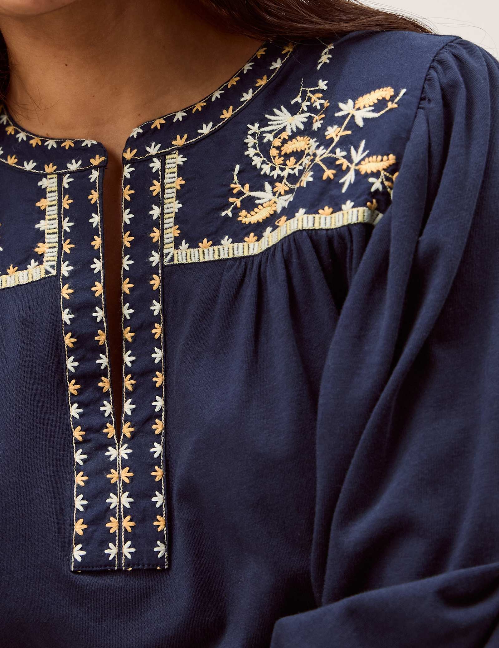 Pure Cotton Embroidered Crew Neck Blouse - image 3