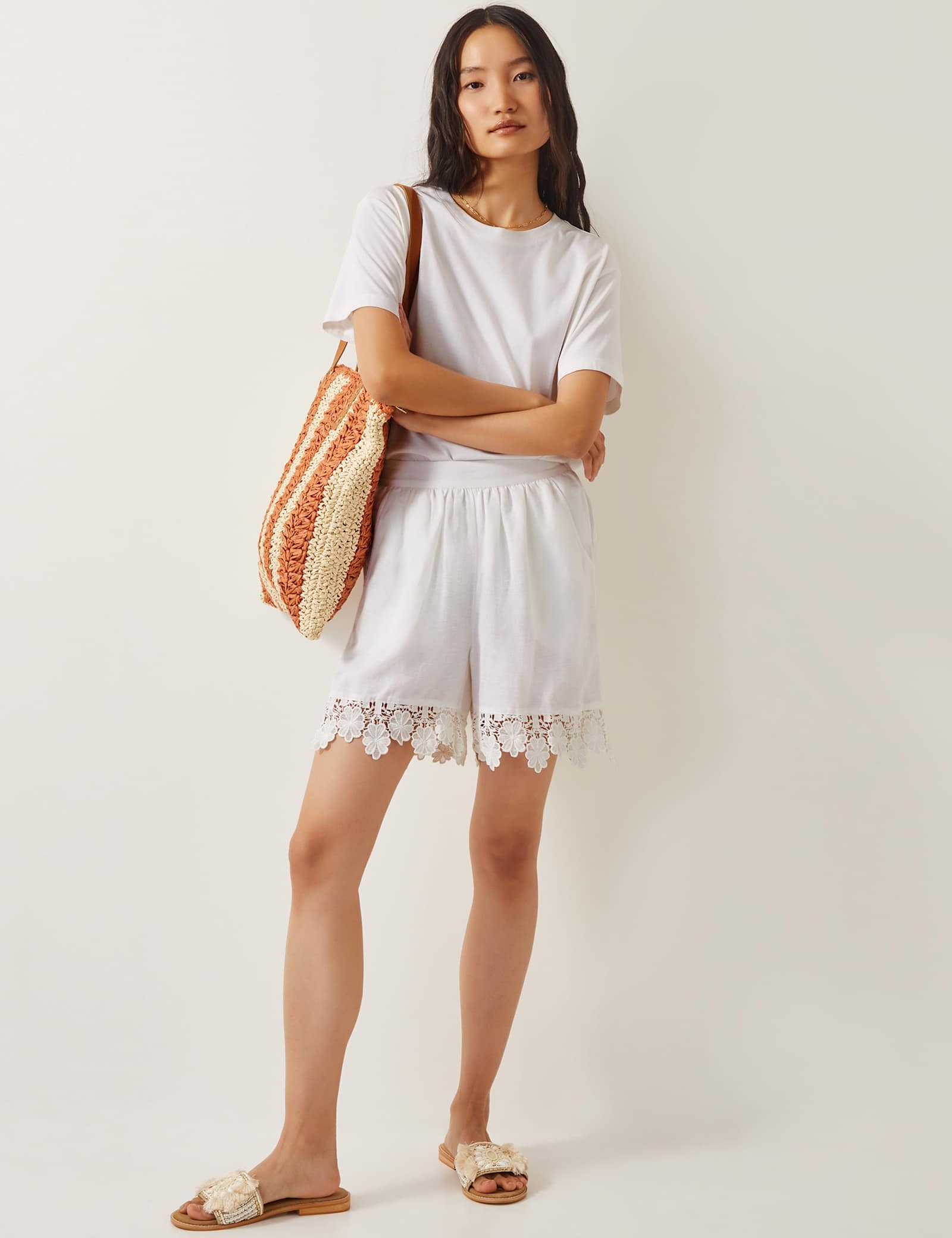 Linen Blend Floral Lace Trimmed Shorts - image 4
