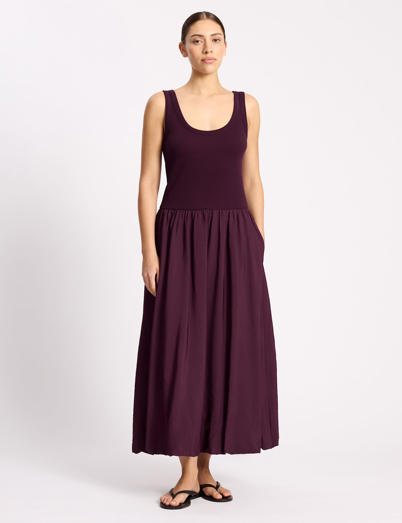 Jersey Scoop Neck Bubble Hem Midi Dress - image 2