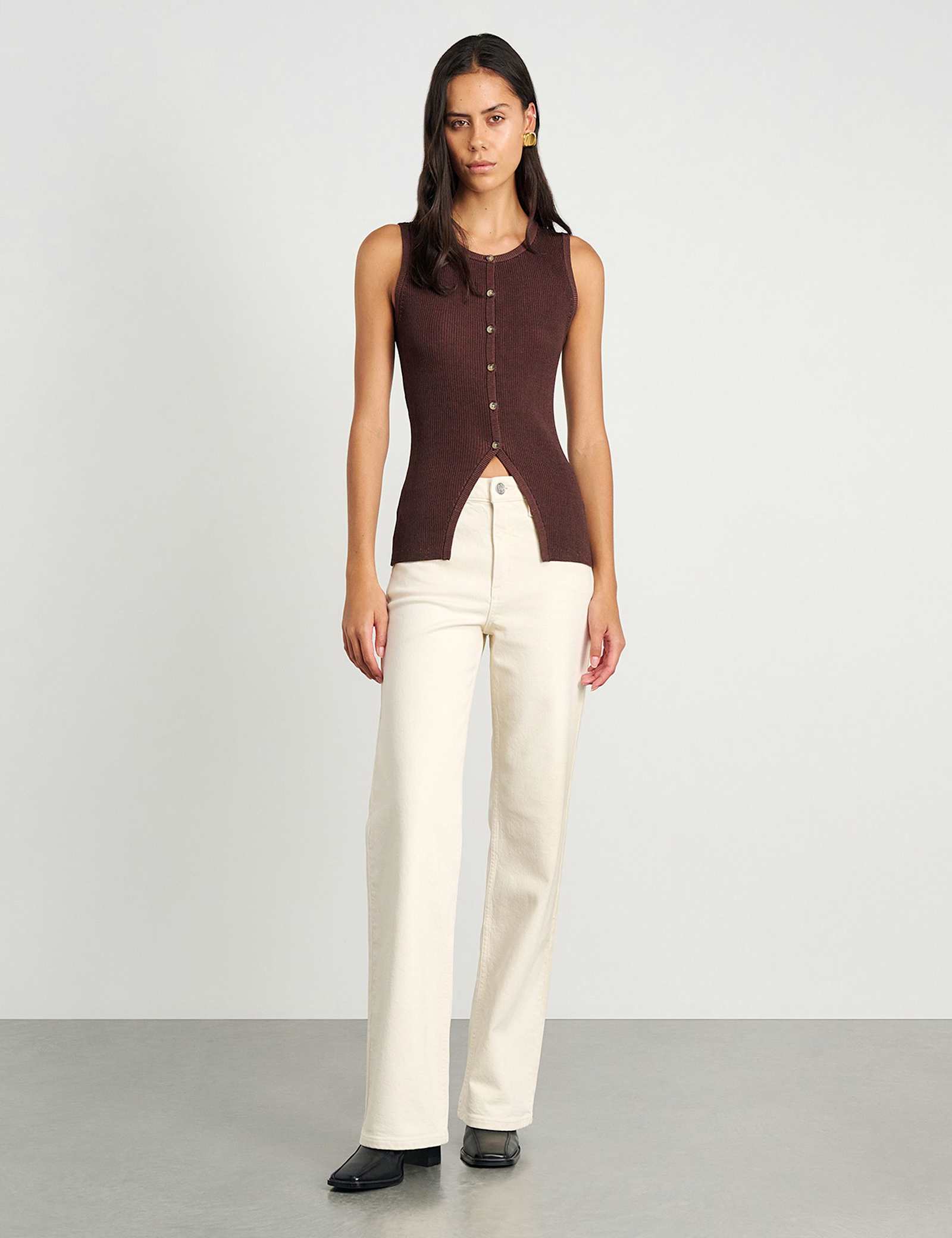 Ribbed Button Through Longline Vest Top - image 5