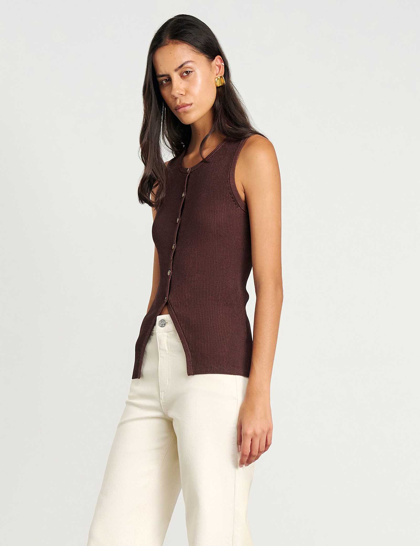 Ribbed Button Through Longline Vest Top - image 4