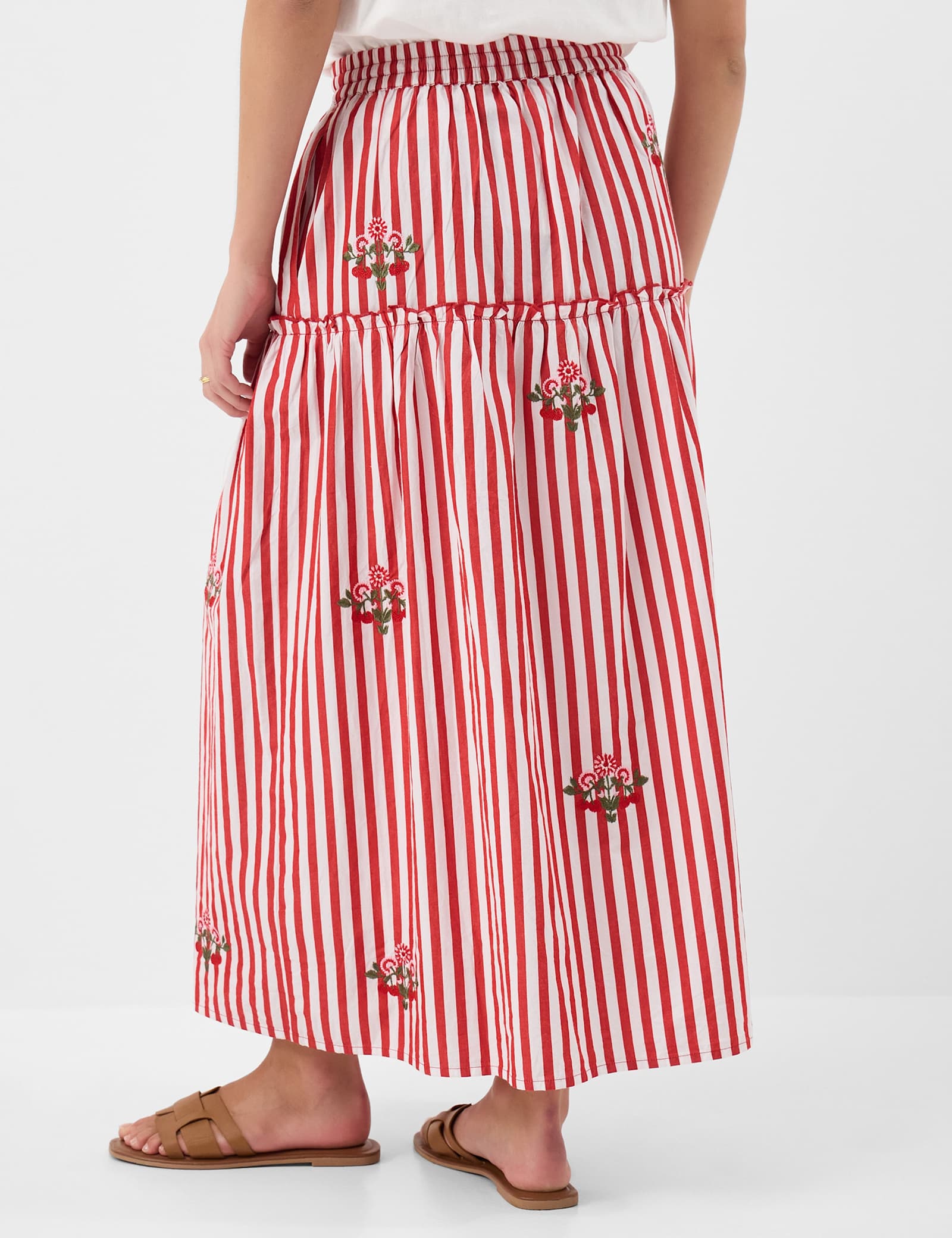 Pure Cotton Striped Embroidered Midi Skirt - image 4