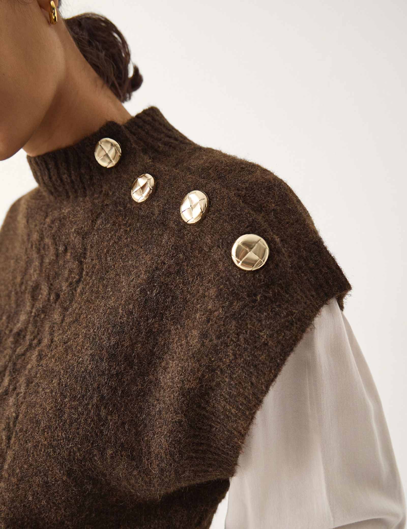 Cable Knit Button Detail Knitted Vest - image 4