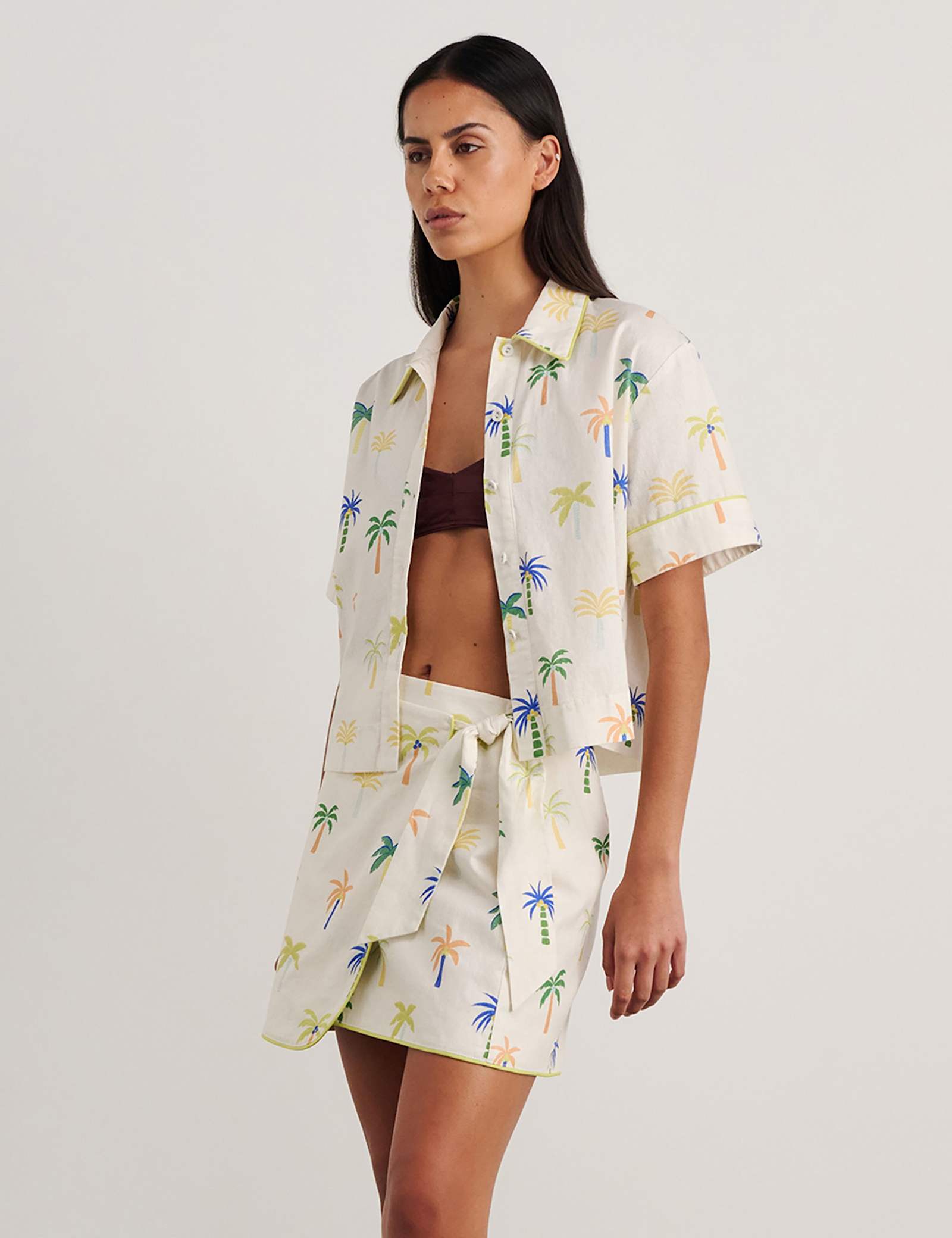 Linen Rich Palm Print Collared Shirt - image 4