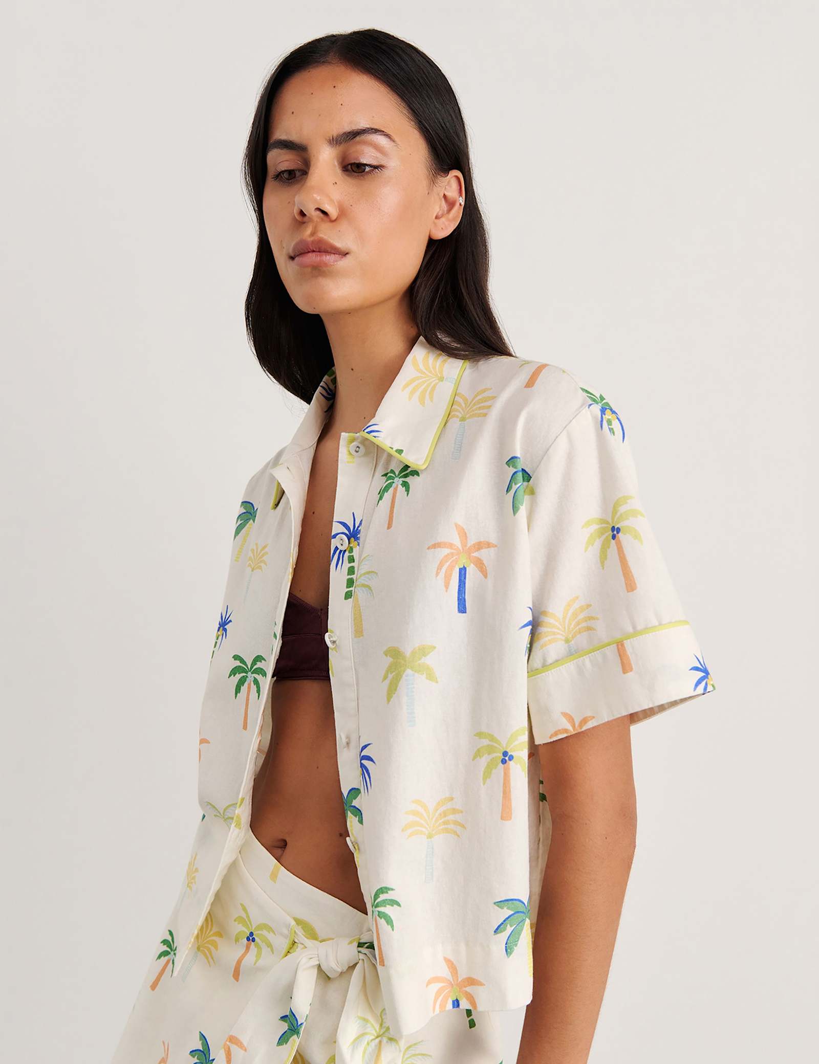Linen Rich Palm Print Collared Shirt - image 3