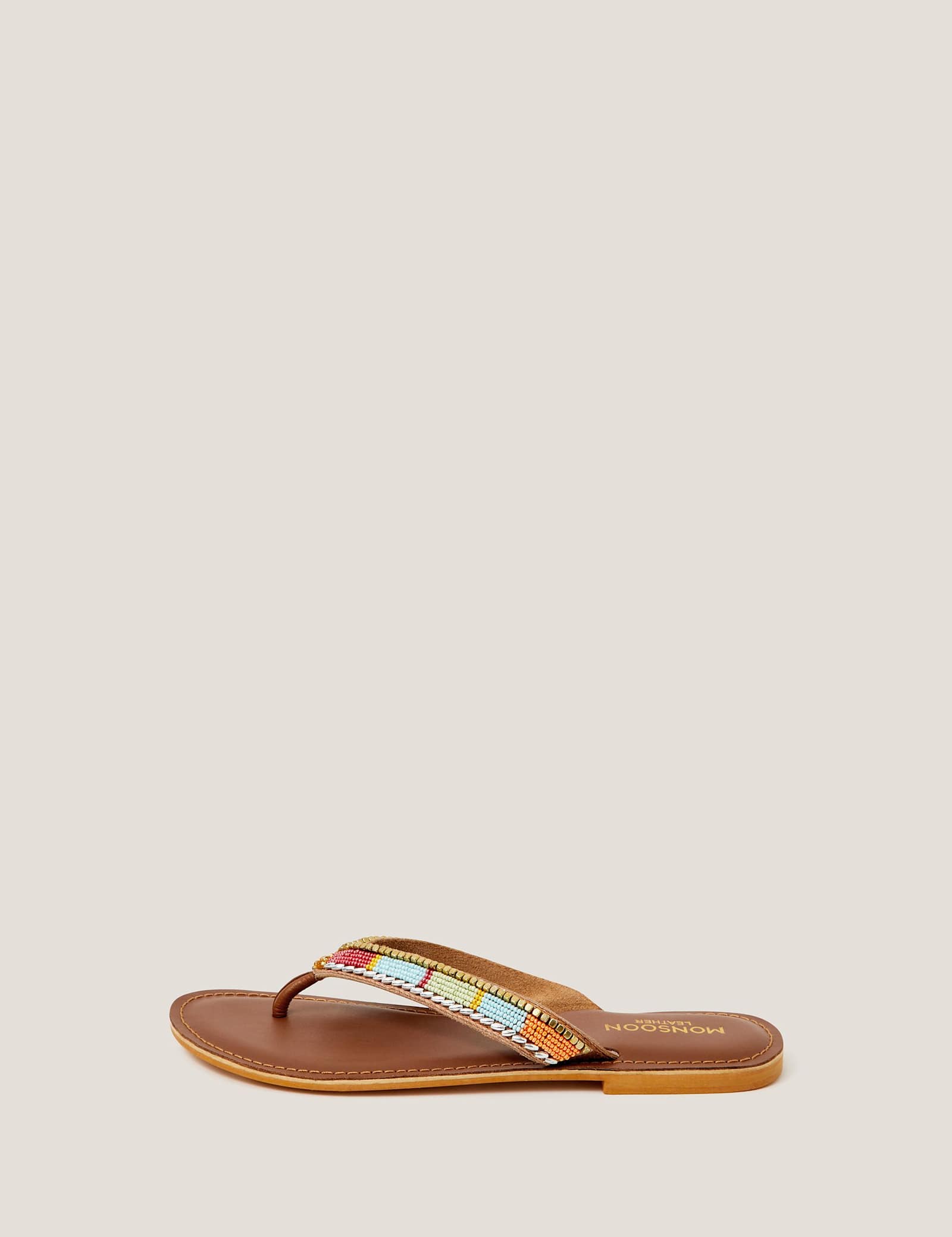 Leather Beaded Flat Flip Flops - image 3