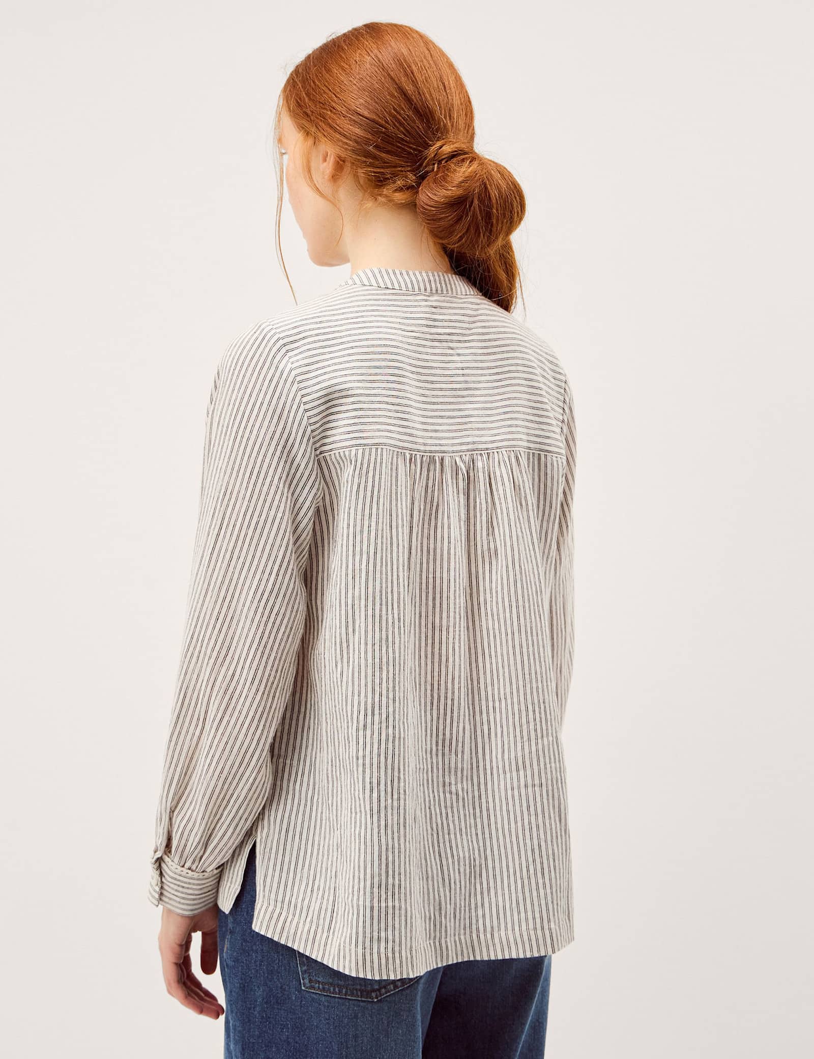 Cotton Rich Striped Shirred Shirt with Linen - image 3
