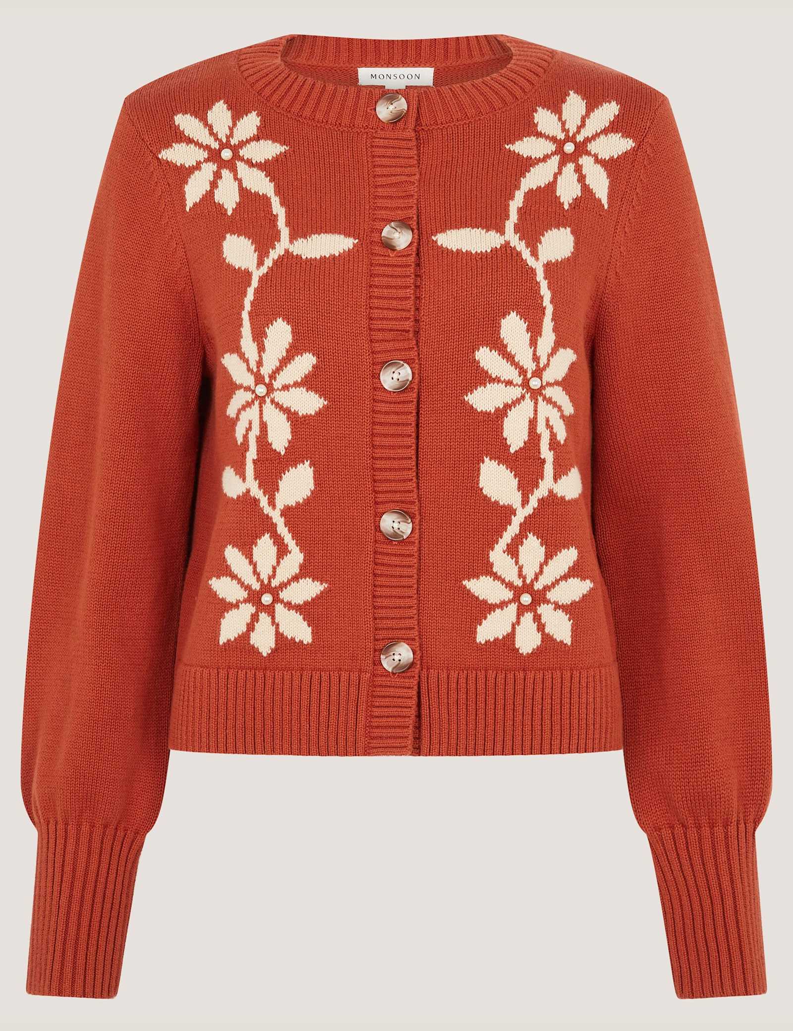 Pure Cotton Floral Blouson Sleeve Cardigan - image 1