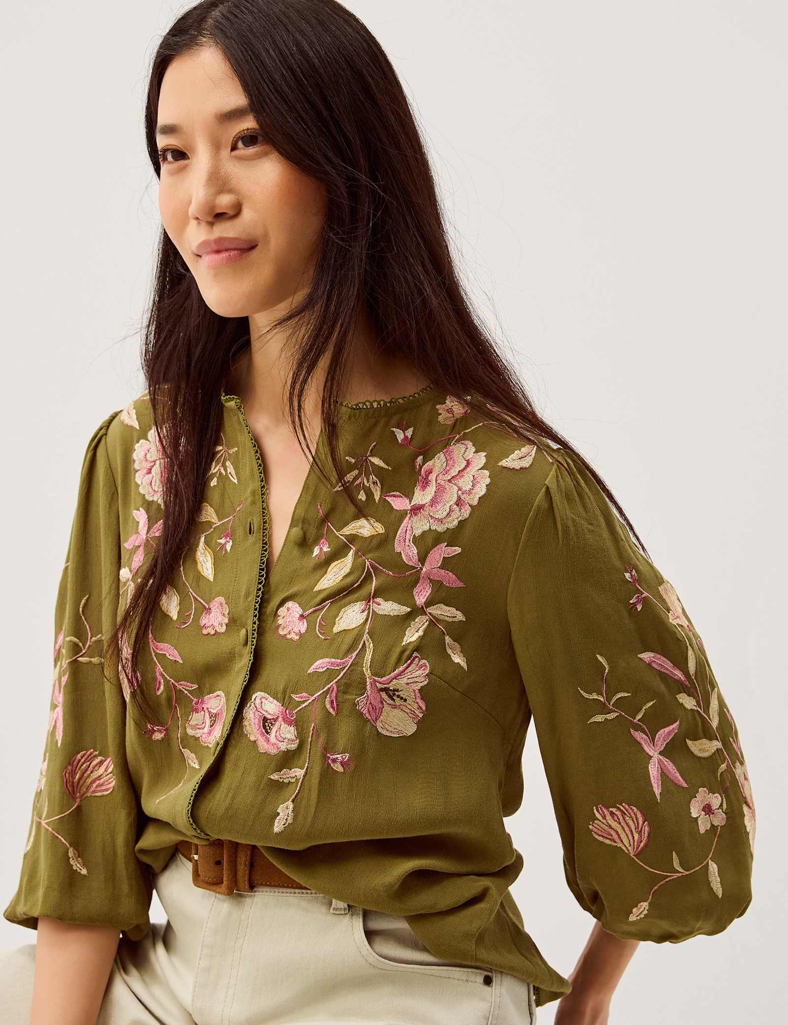 Floral Embroidered Blouson Sleeve Top - image 4
