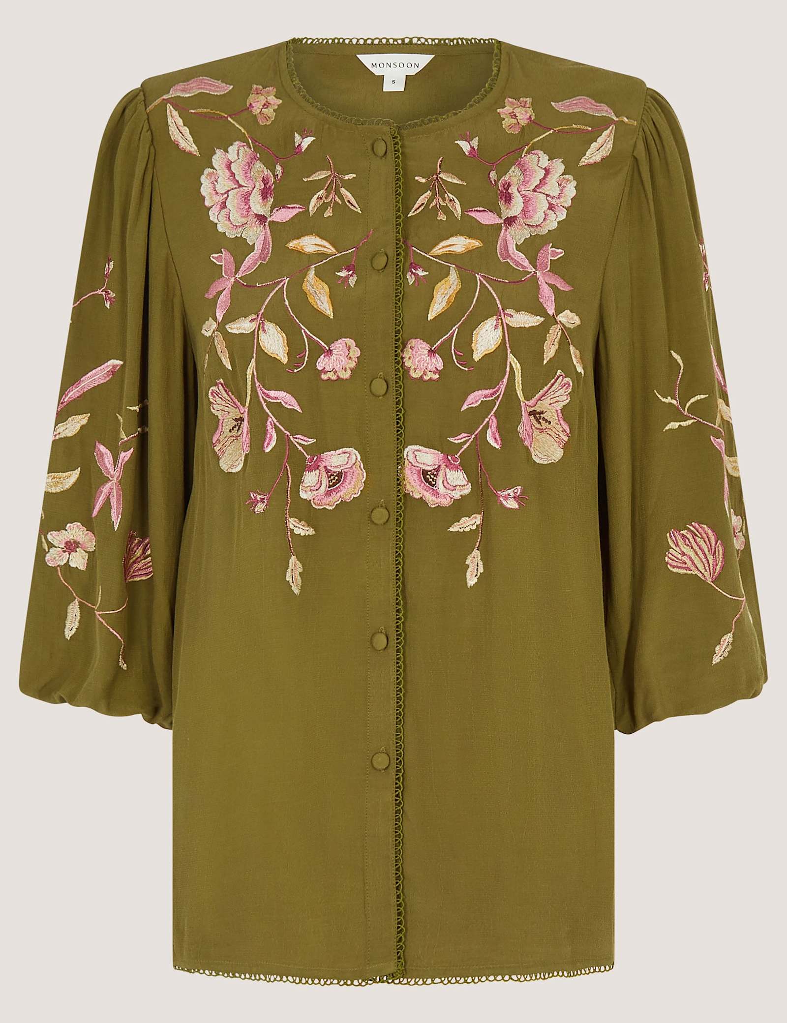 Floral Embroidered Blouson Sleeve Top - image 1