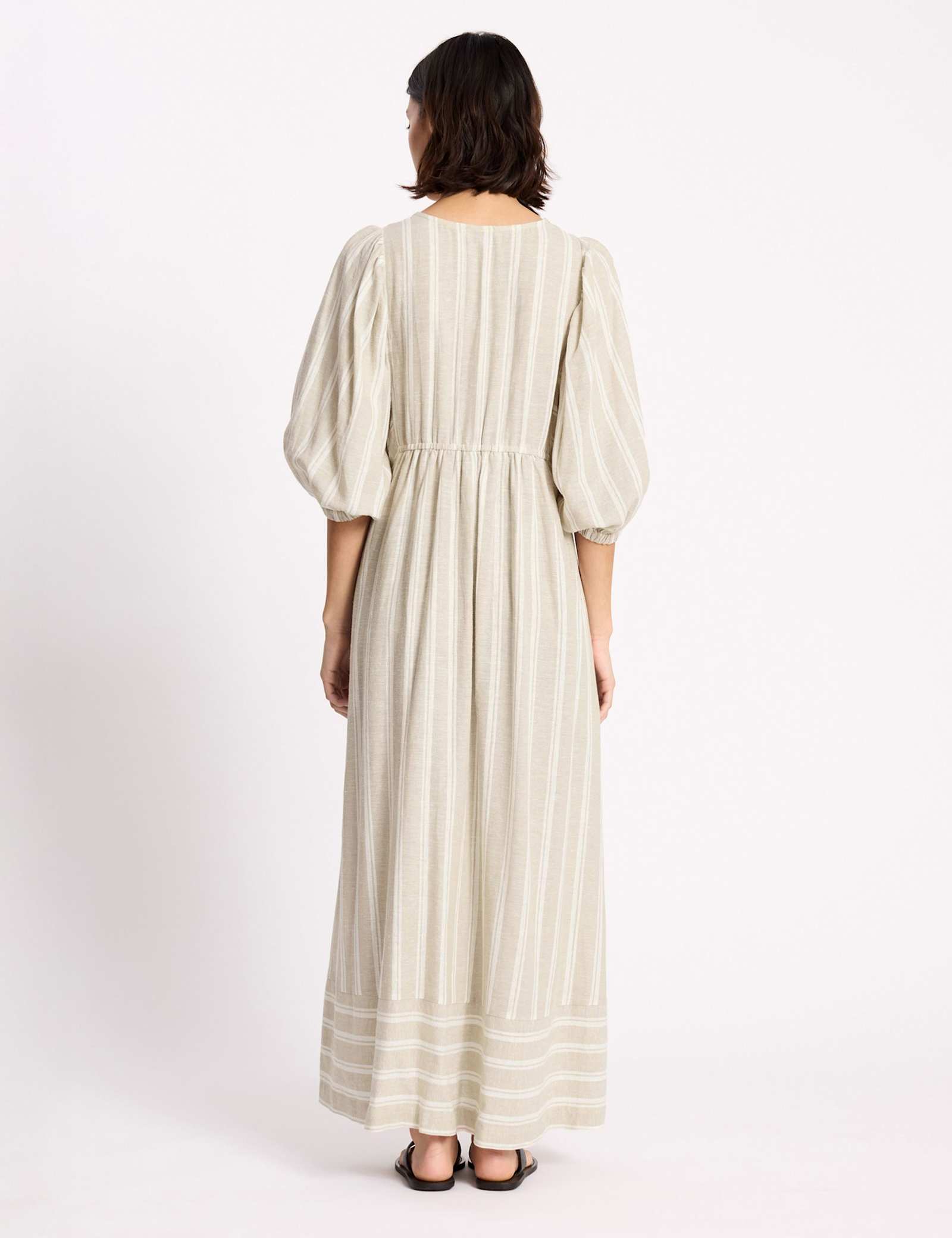 Linen Rich Striped V-Neck Midaxi Smock Dress - image 4