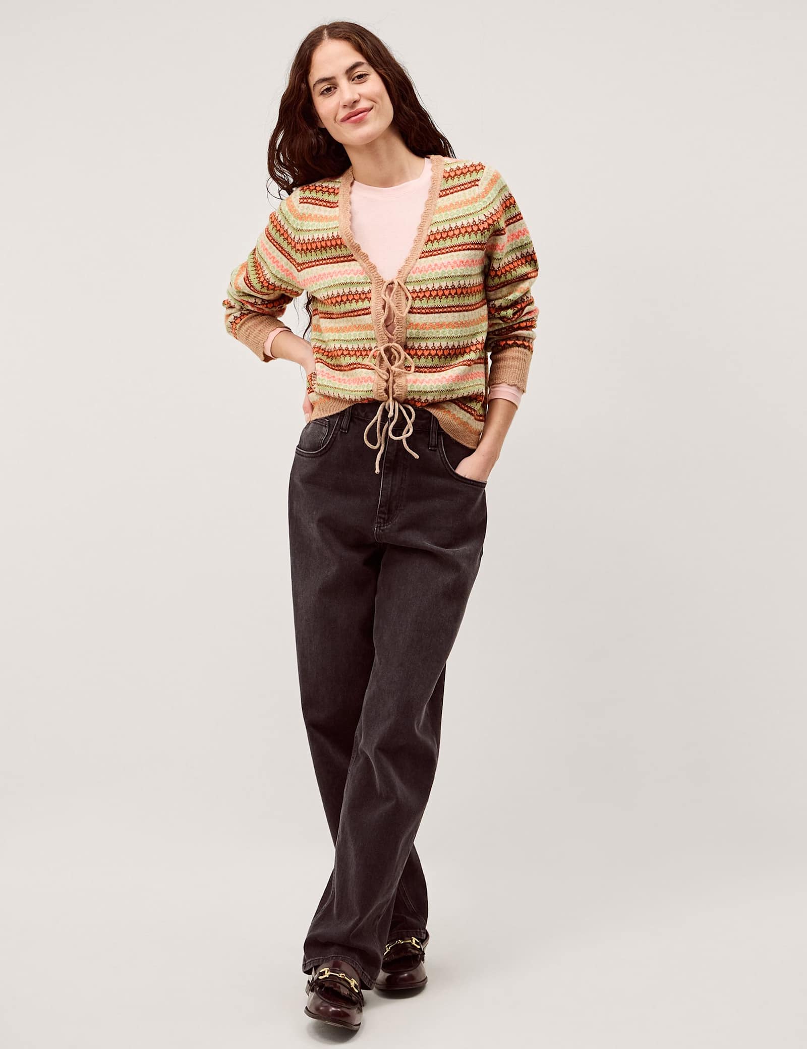 Fair Isle V-Neck Tie Front Cardigan - image 5