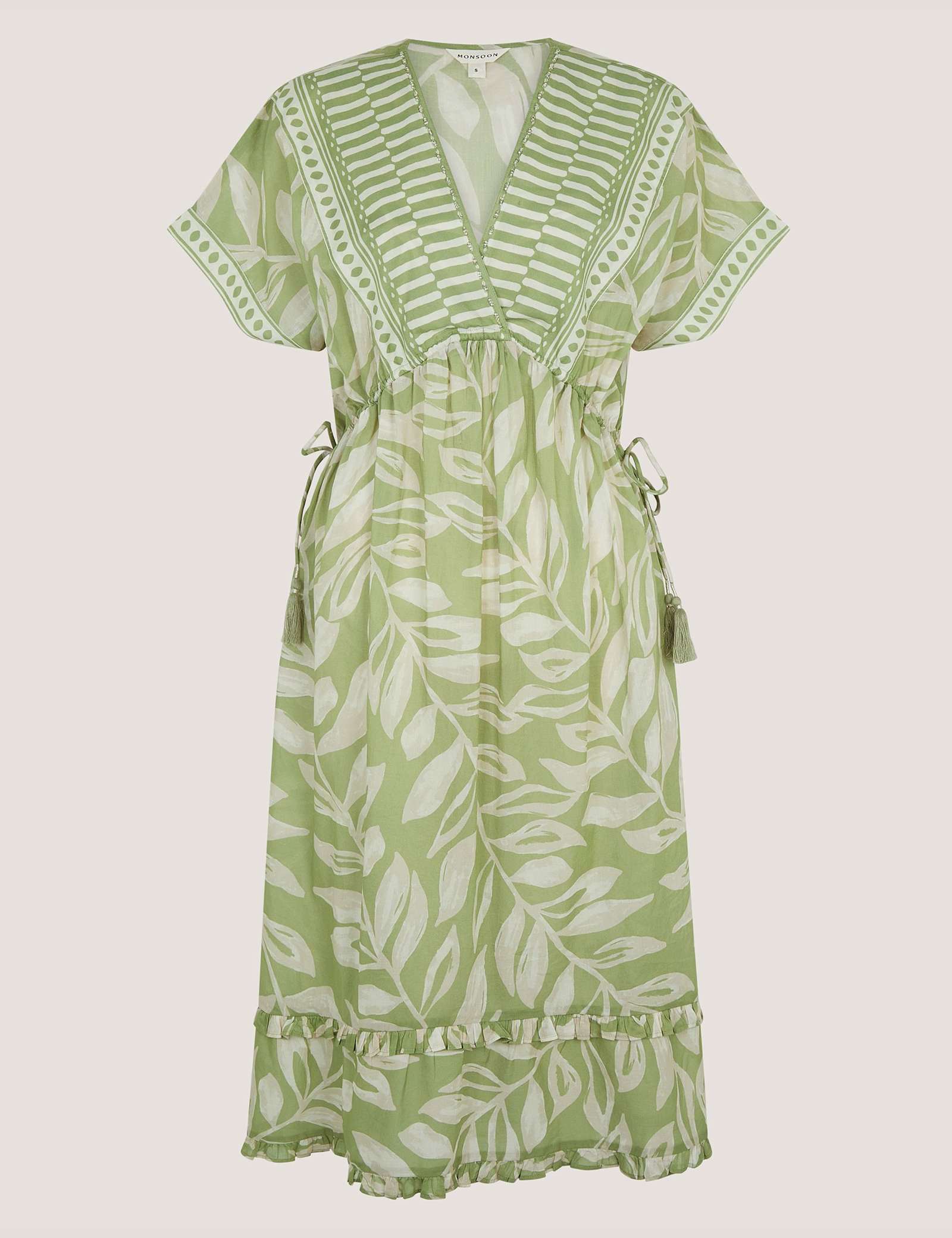 Pure Cotton Printed V-Neck Midi Beach Dress - image 1