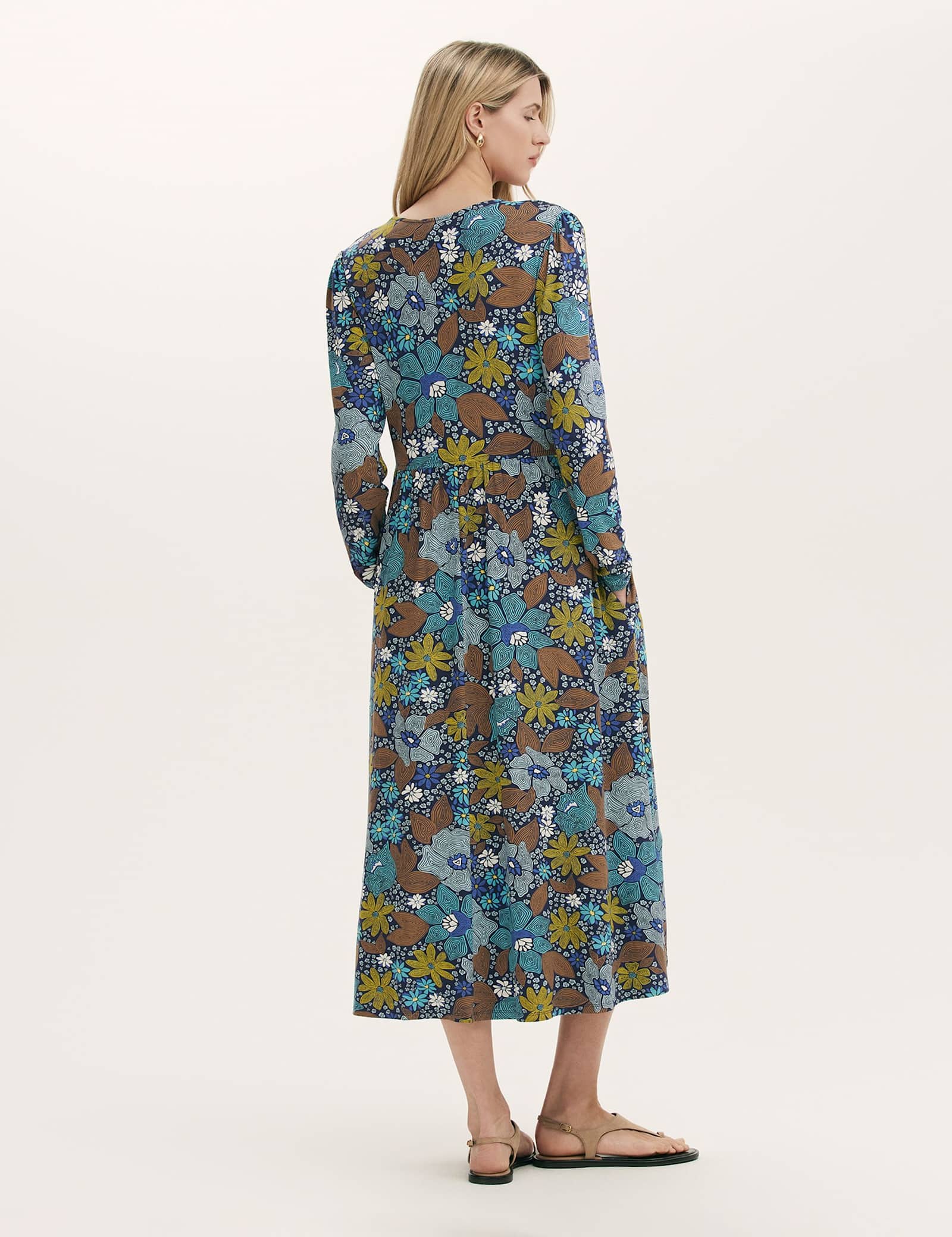 Jersey Floral V-Neck Midi Skater Dress - image 3