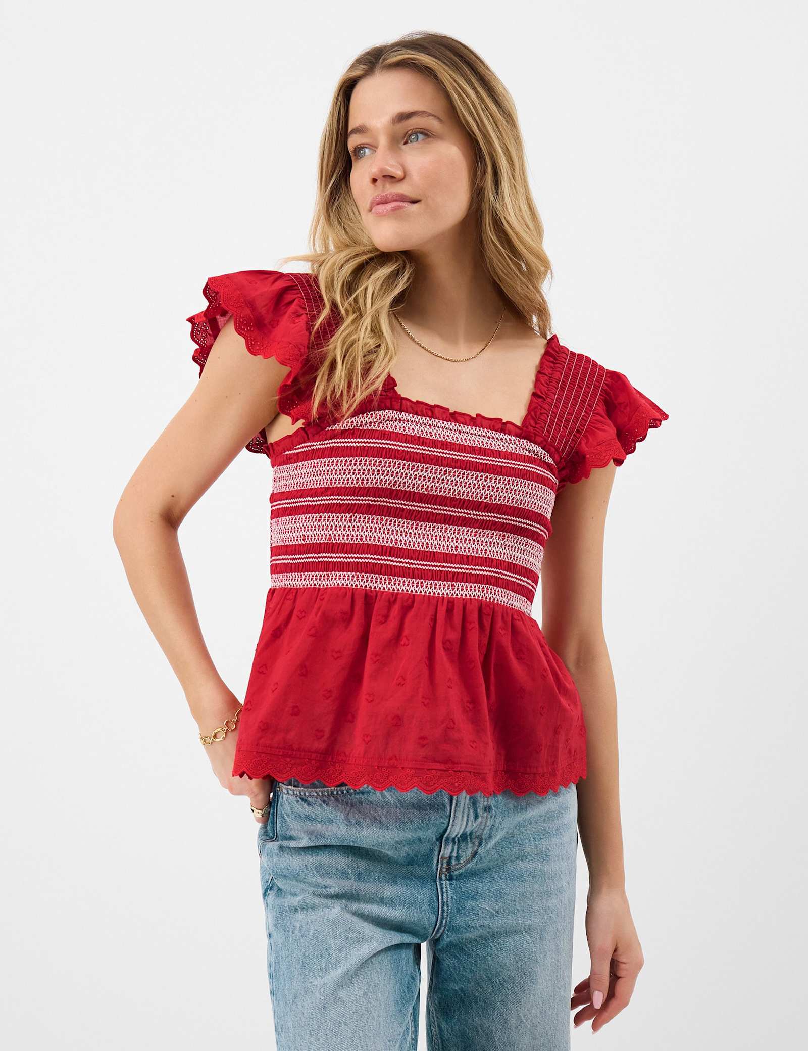 Pure Cotton Smocked Frill Shoulder Top - image 4