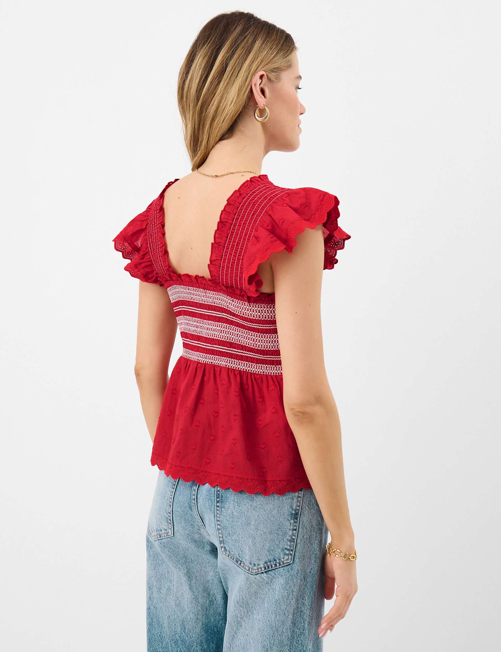 Pure Cotton Smocked Frill Shoulder Top - image 3