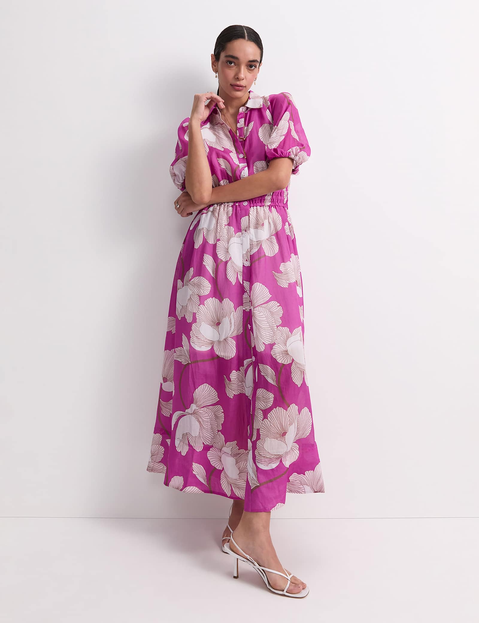 Lyocell Blend Floral Midi Shirt Dress - image 1