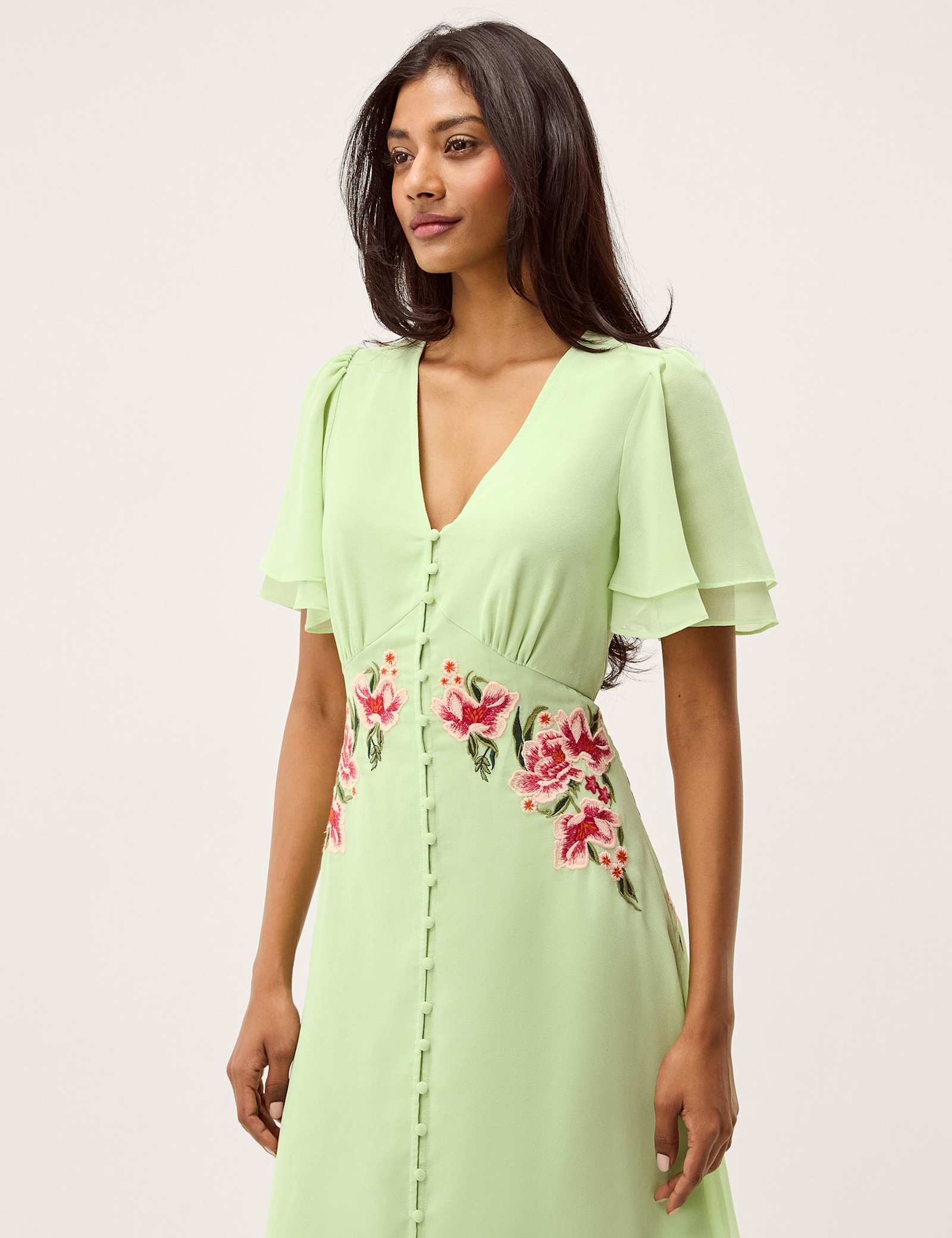 Embroidered V-Neck Midi Tea Dress - image 5