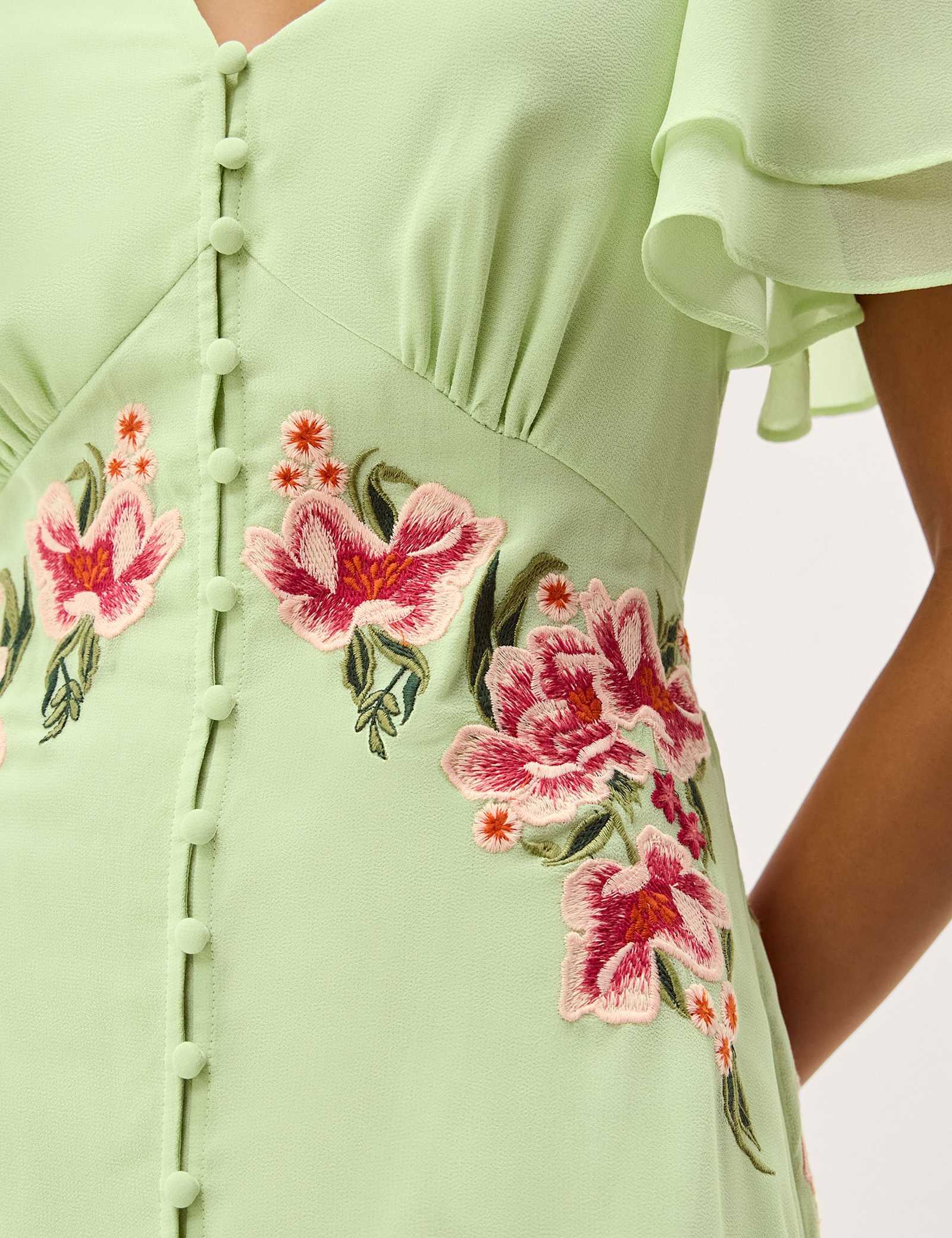 Embroidered V-Neck Midi Tea Dress - image 4