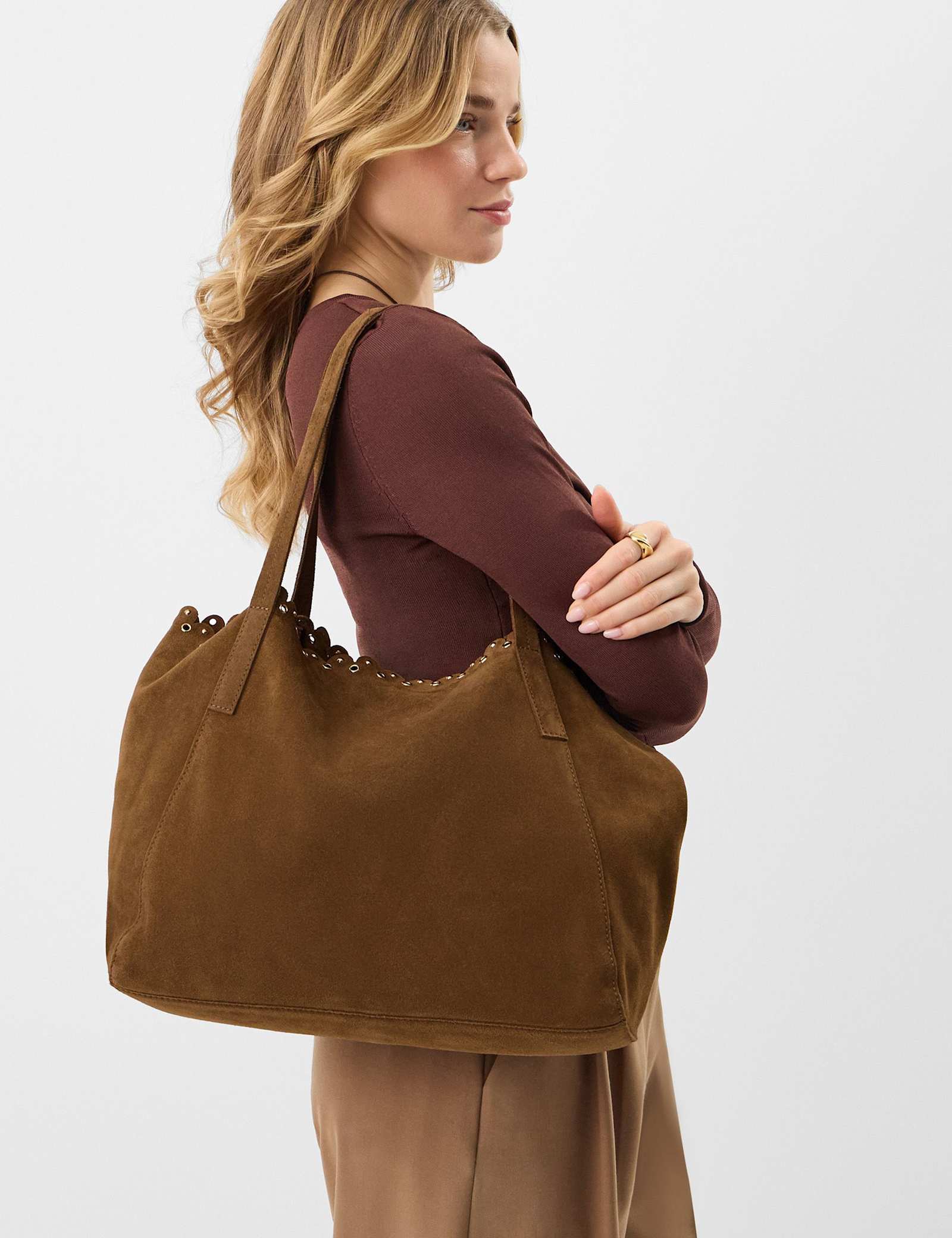 Suede Eyelet Detail Tote Bag - image 4