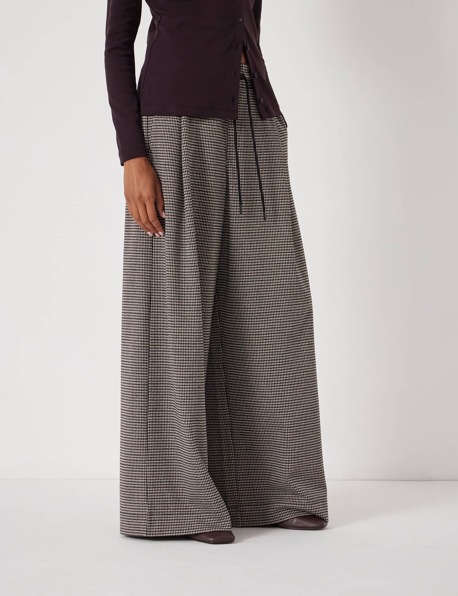 Jersey Checked Drawstring Wide Leg Trousers - image 5