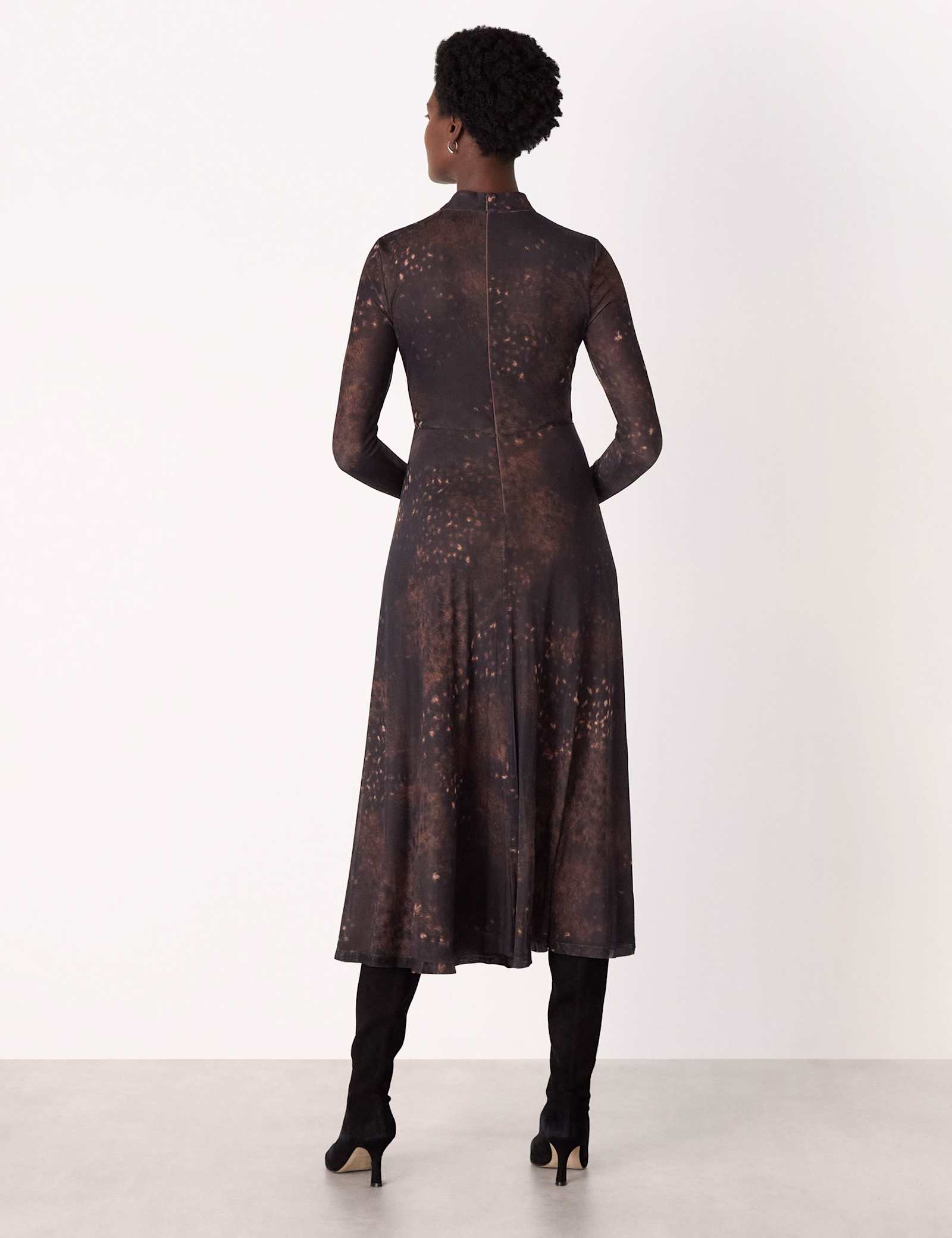 Mesh Animal Print High Neck Midi Skater Dress - image 3