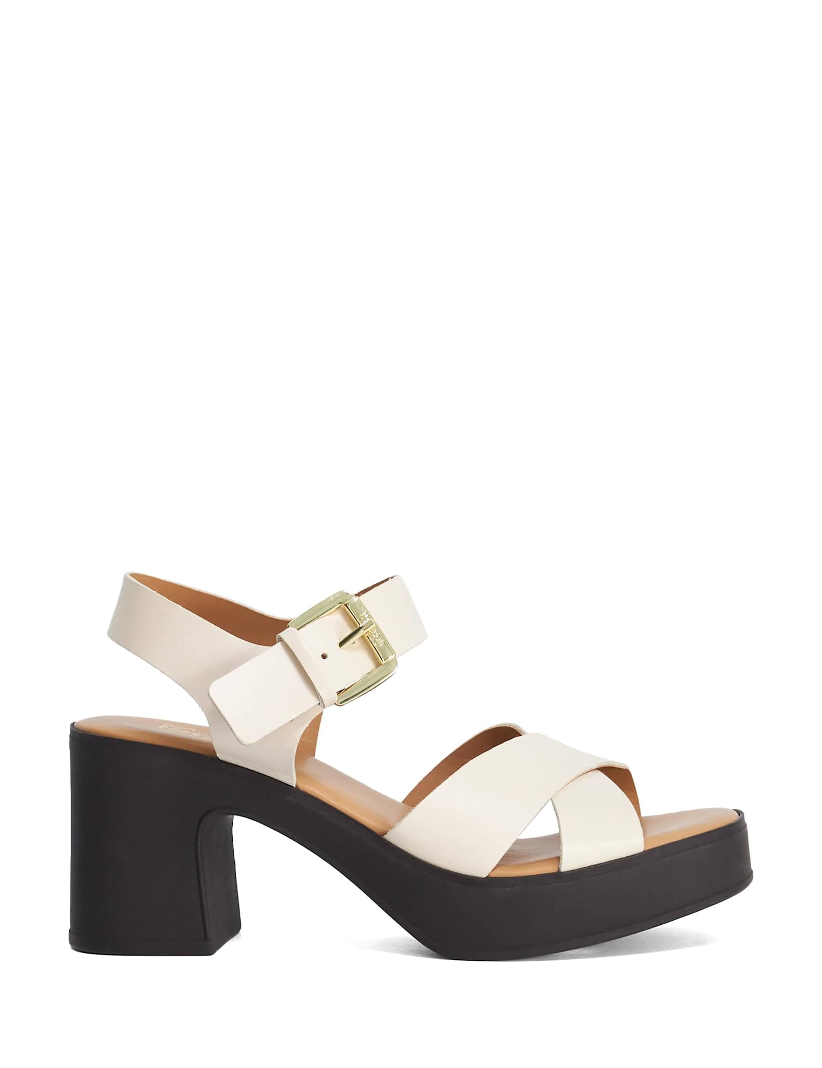 Leather Cross Strap Block Heel Sandals - image 2