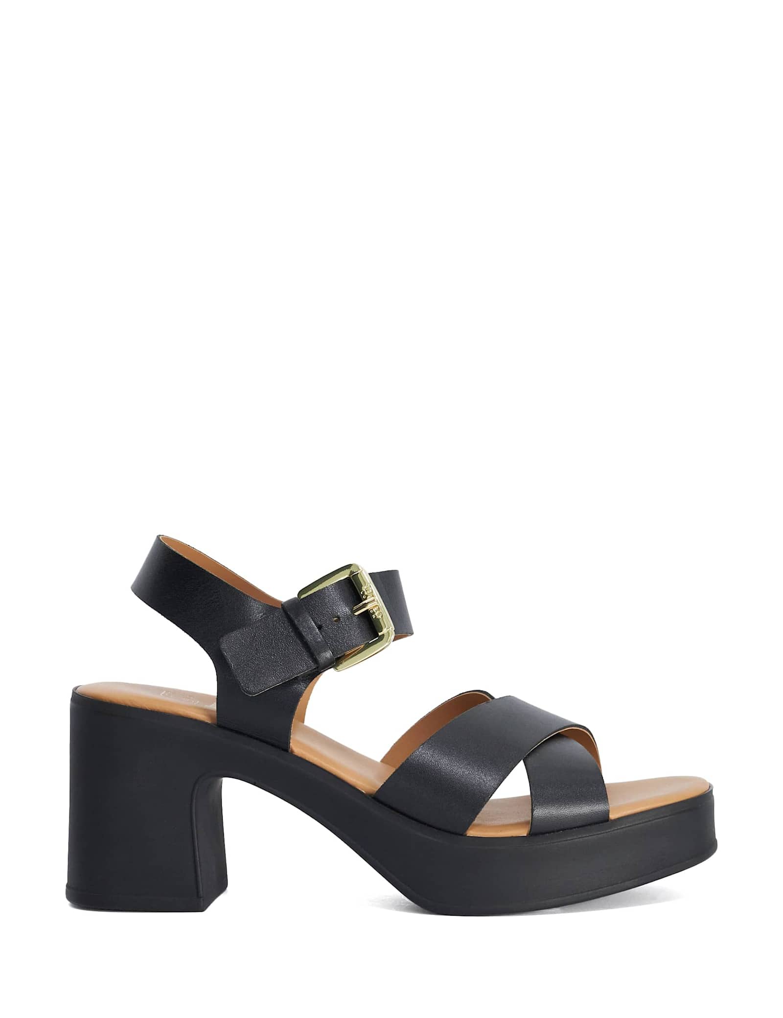 Leather Cross Strap Block Heel Sandals - image 1