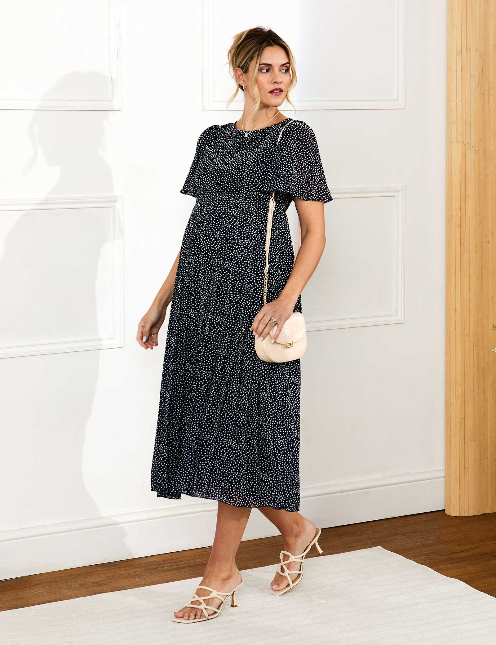 Maternity Chiffon Polka Dot Midi Dress - image 1